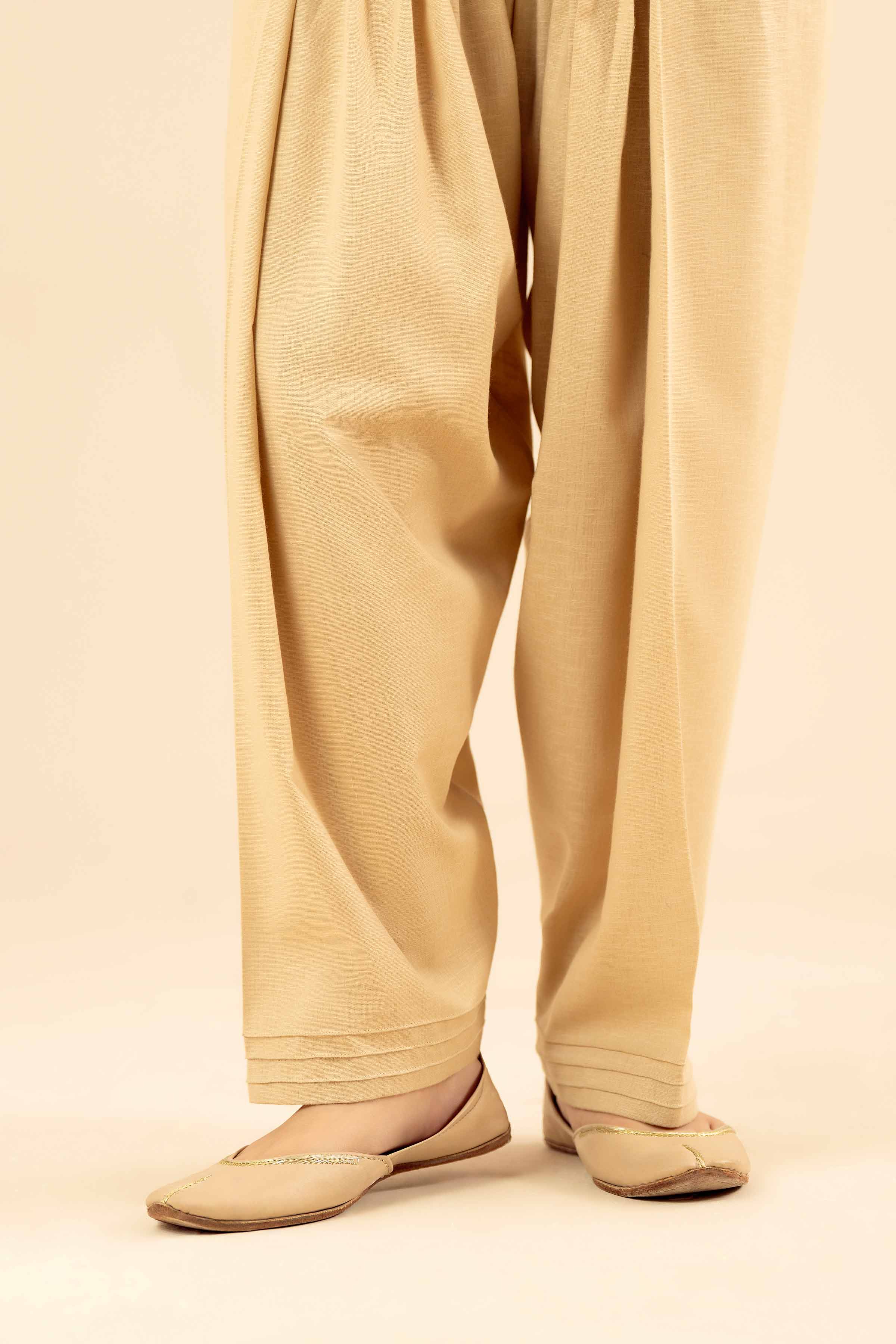 NISHATUAE - Beige Solids Karandi Ready to wear Shalwar