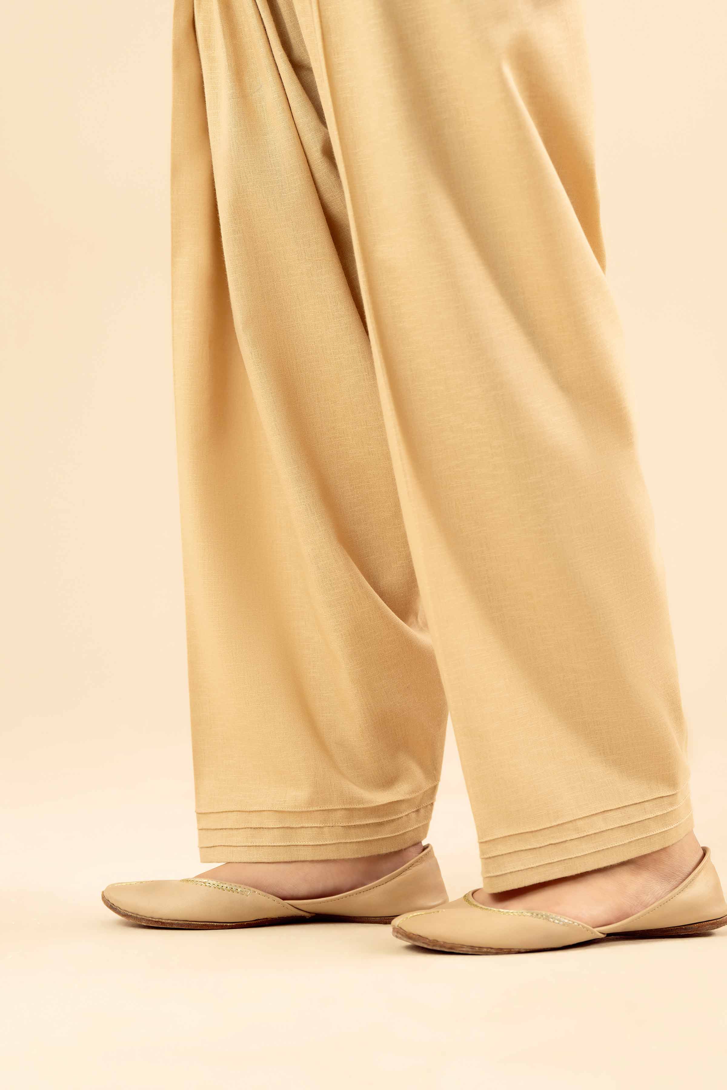 NISHATUAE - Beige Solids Karandi Ready to wear Shalwar