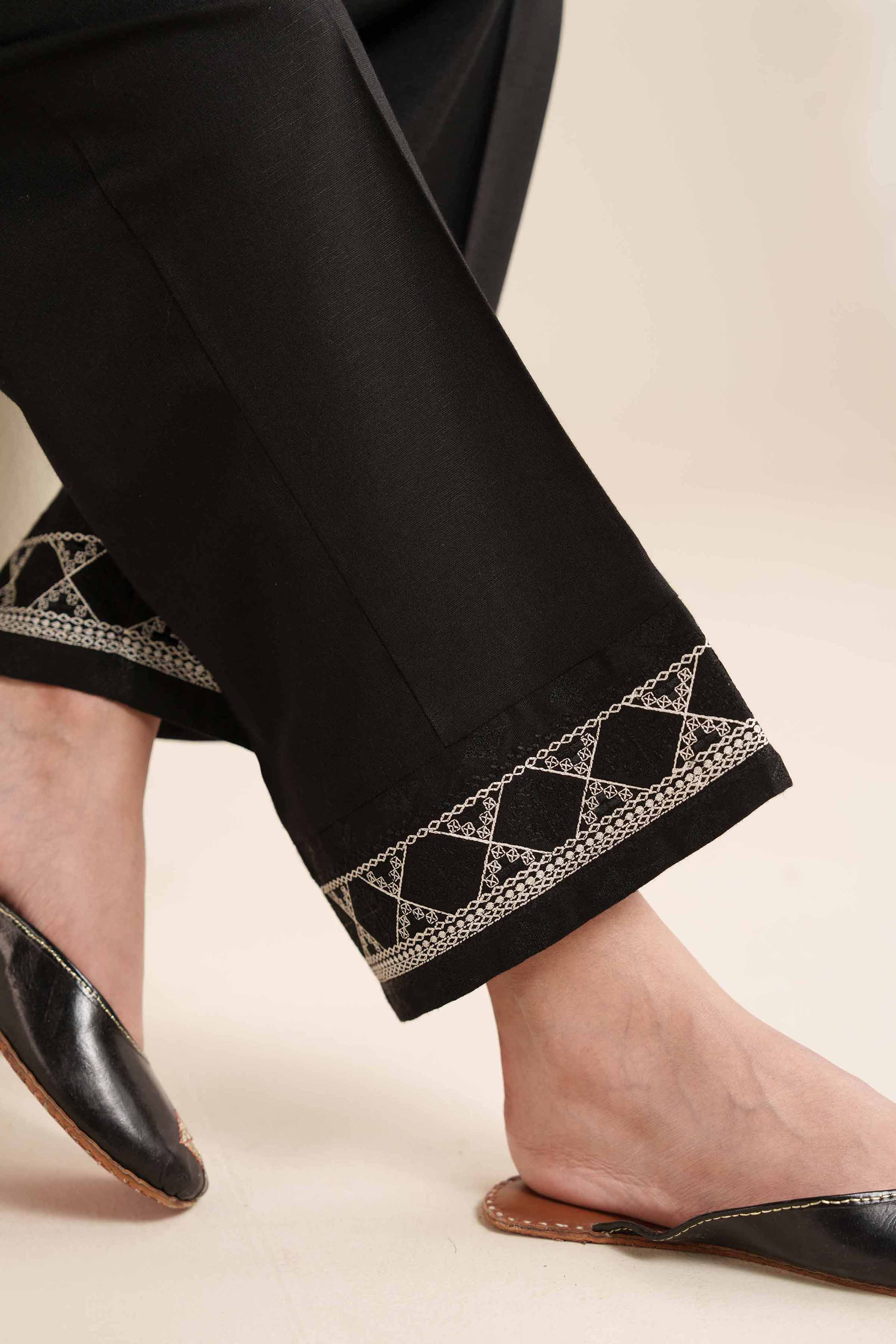 NISHATUAE - Black Embroidered Karandi Ready to wear Trousers