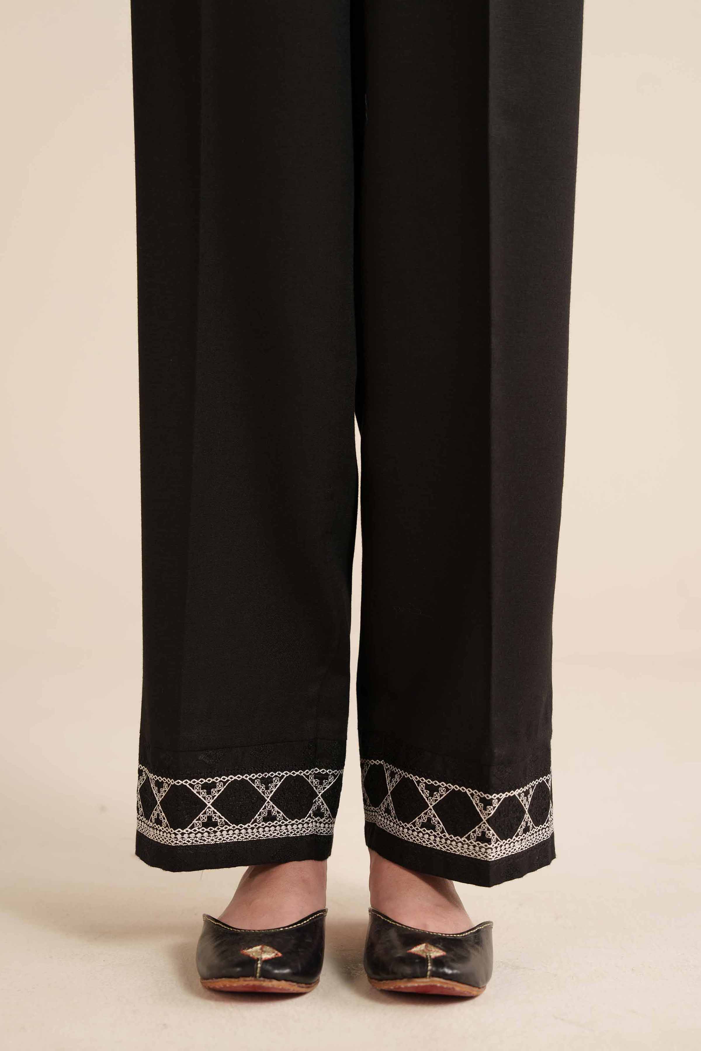 NISHATUAE - Black Embroidered Karandi Ready to wear Trousers