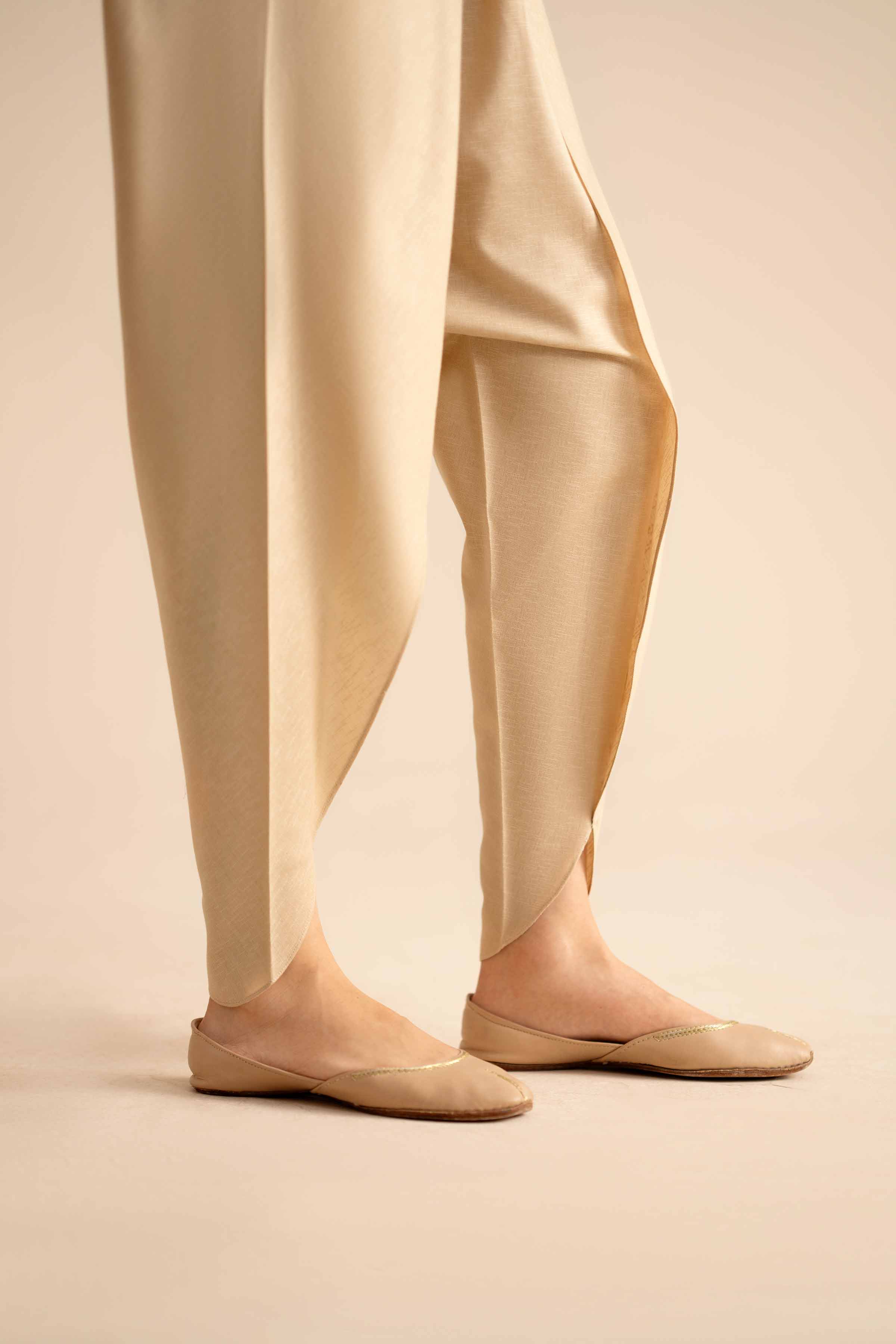 NISHATUAE - Beige Solids Karandi Ready to wear Shalwar