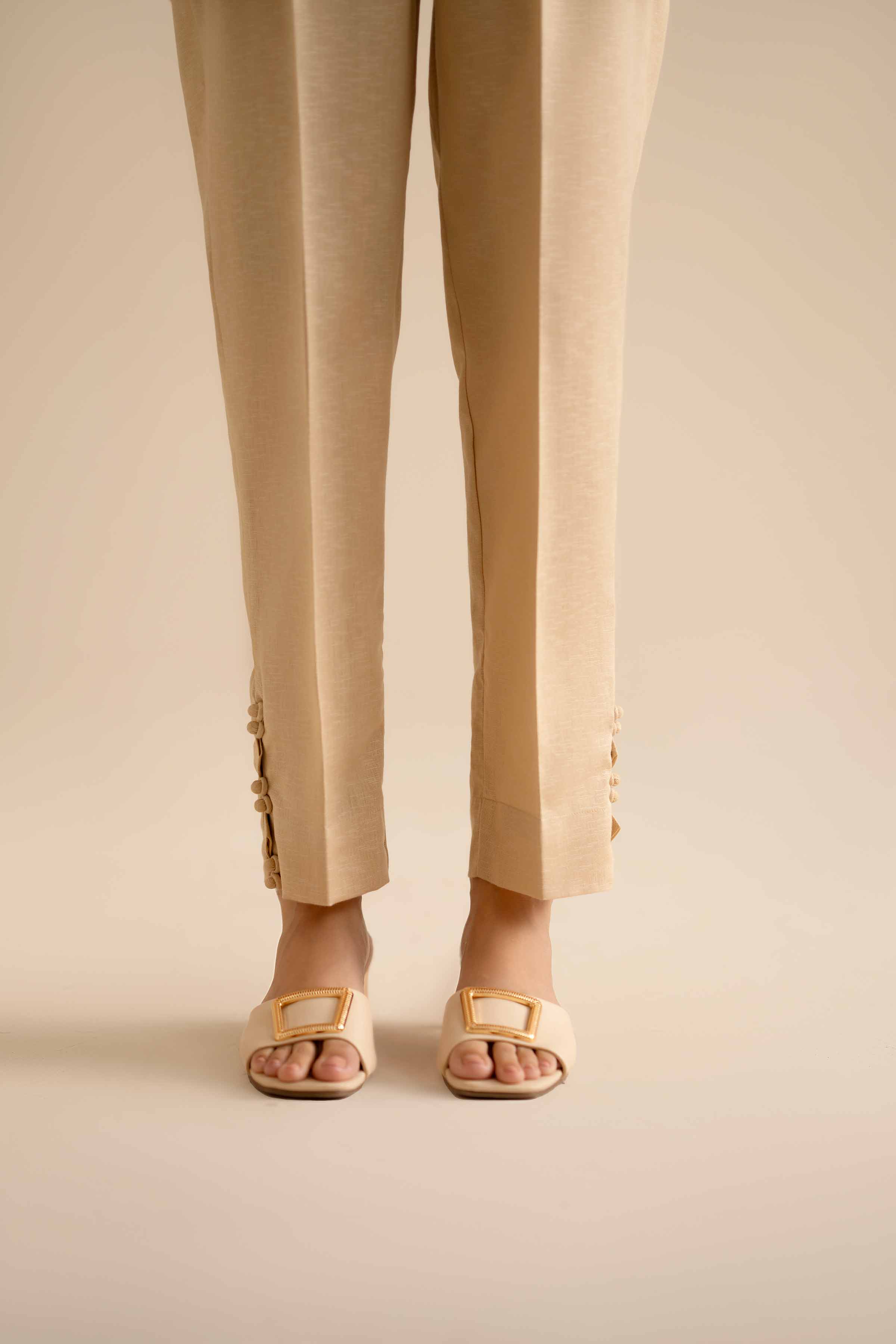 NISHATUAE - Beige Solids Karandi Ready to wear Trousers
