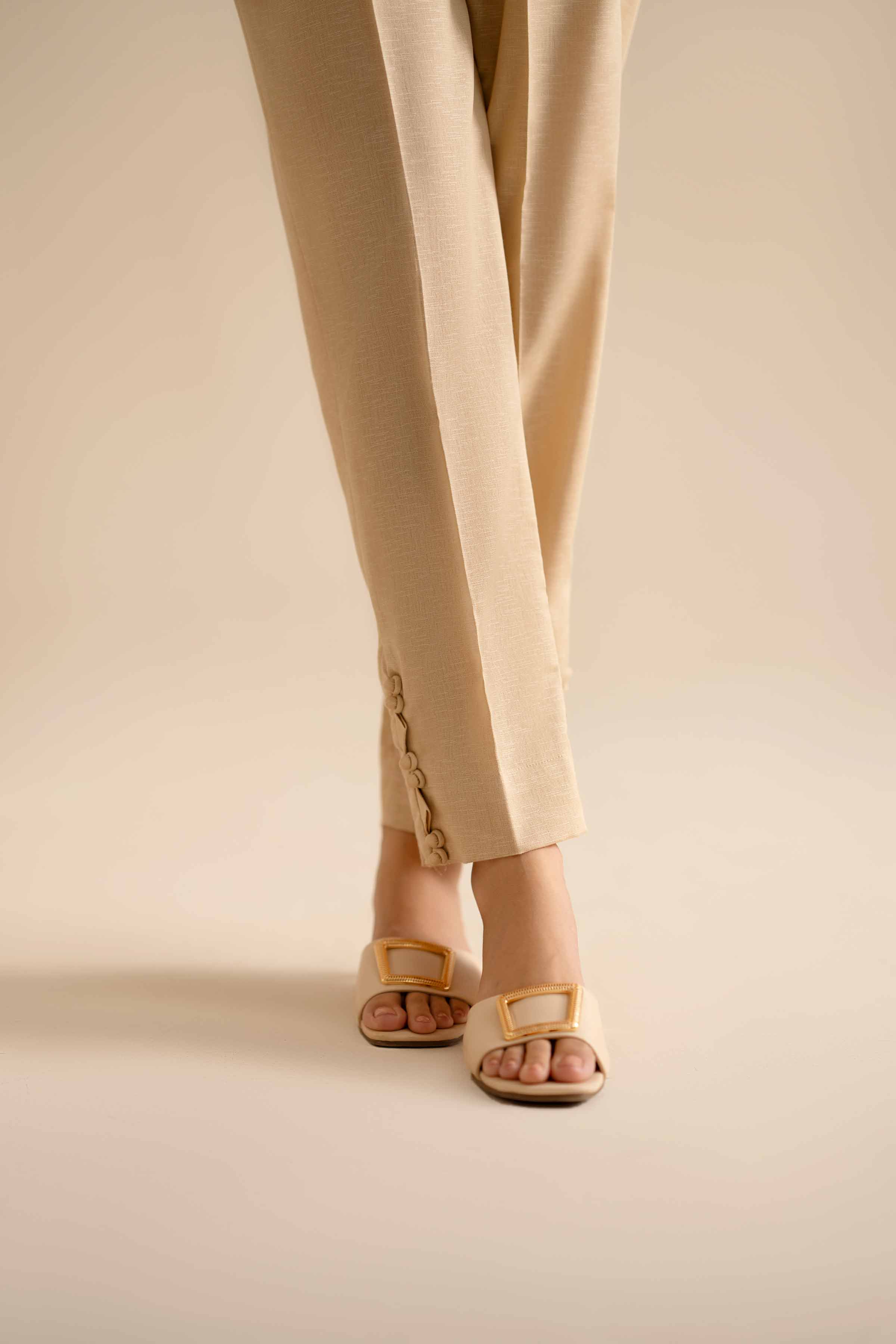 NISHATUAE - Beige Solids Karandi Ready to wear Trousers