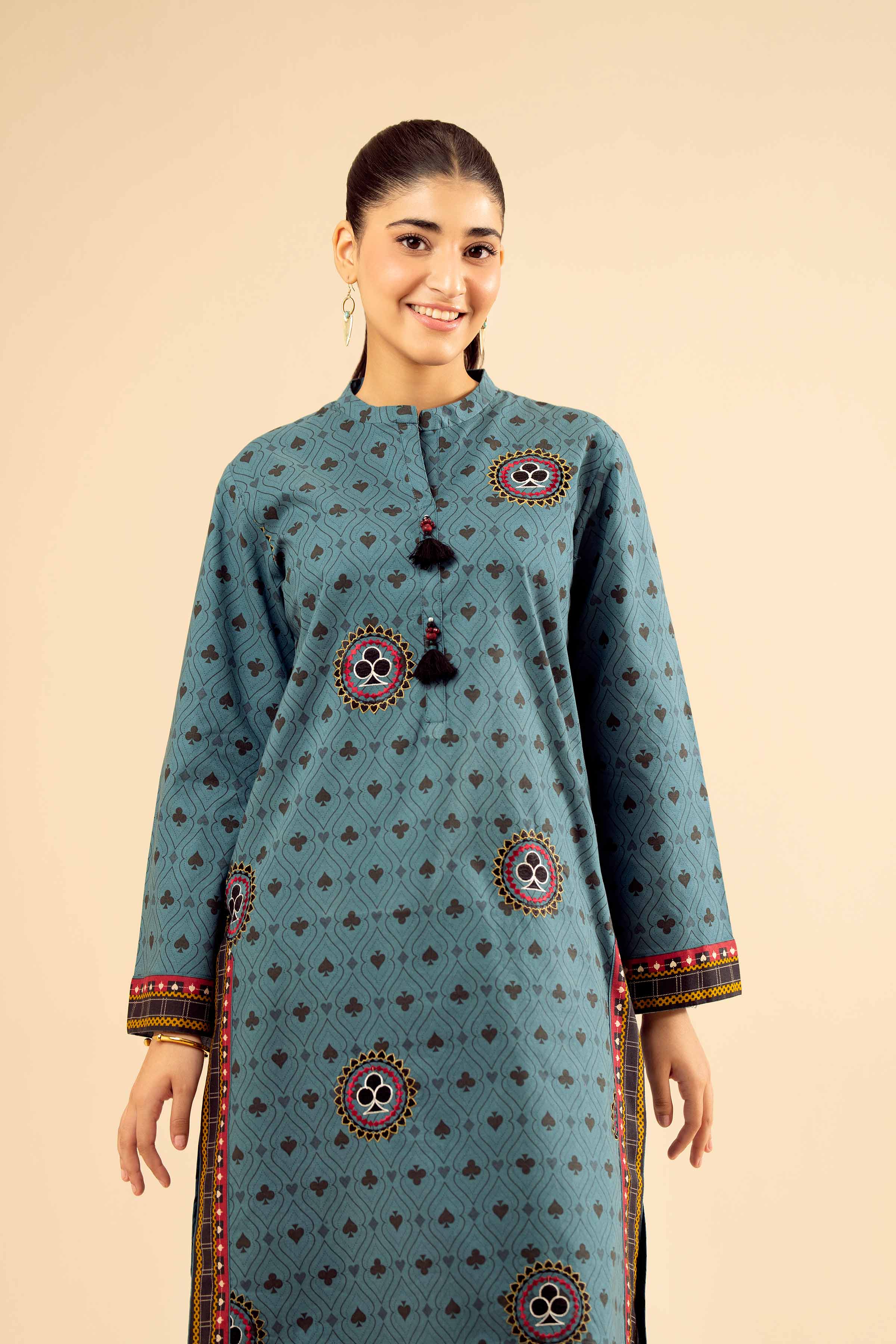 NISHATUAE - Green Embroidered Cambric 2-piece Ready to wear Dress