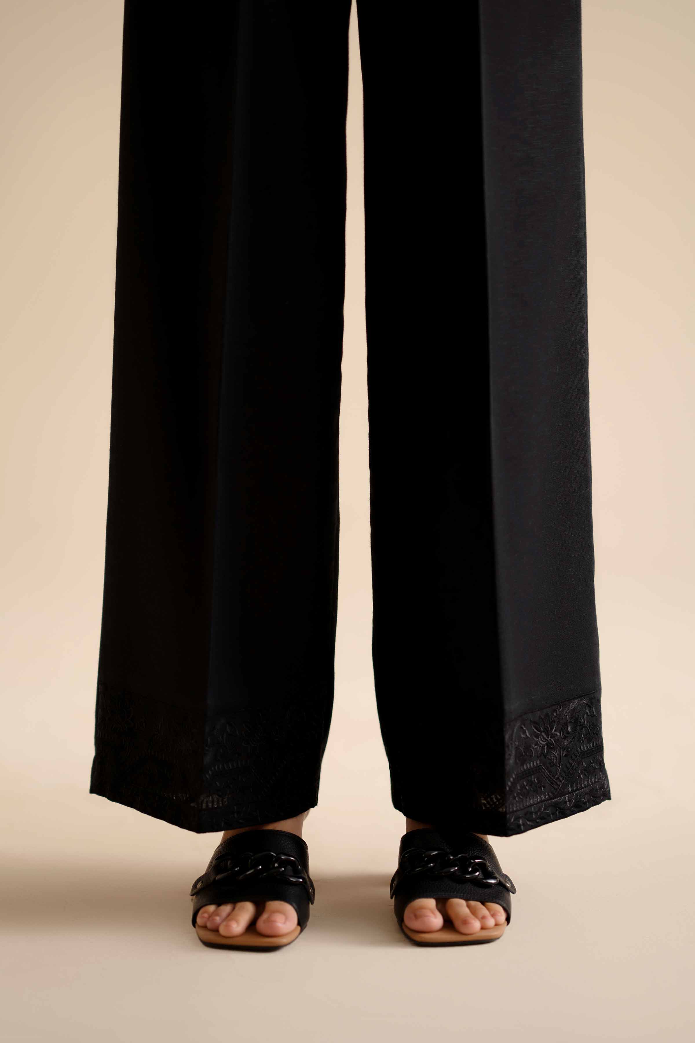 NISHATUAE - Black Embroidered Karandi Ready to wear Trousers