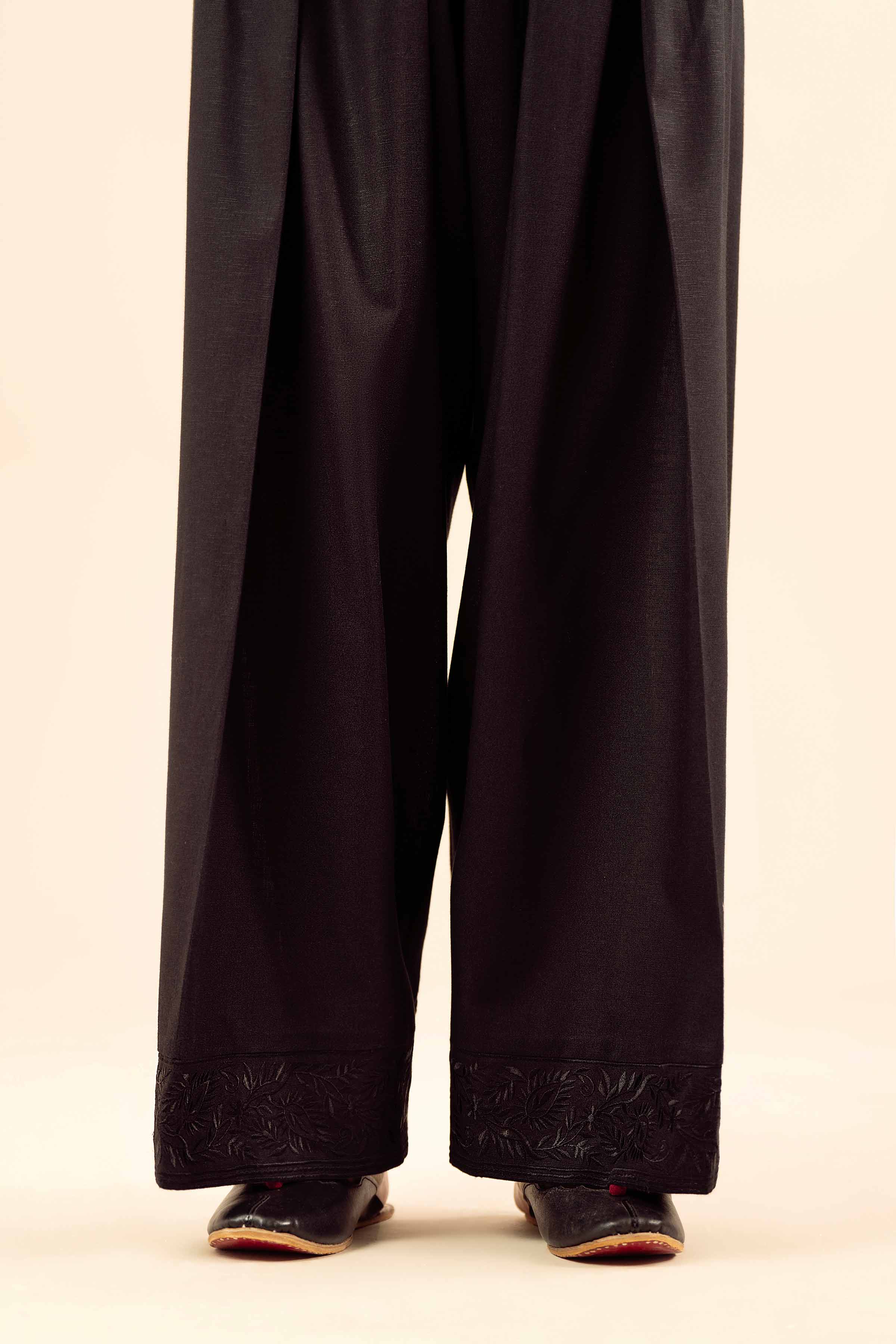 NISHATUAE - Black Embroidered Karandi Ready to wear Shalwar