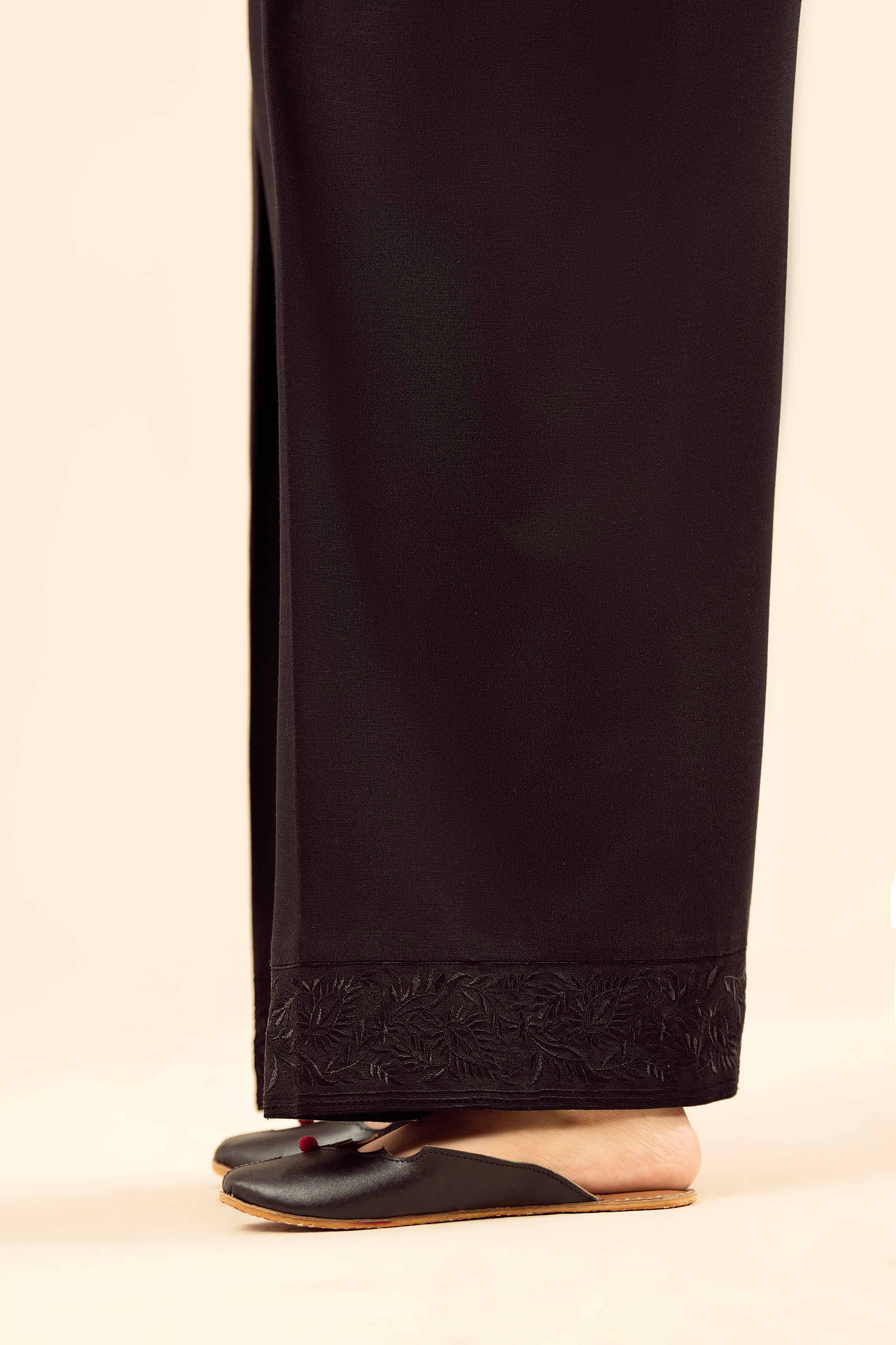 NISHATUAE - Black Embroidered Karandi Ready to wear Shalwar