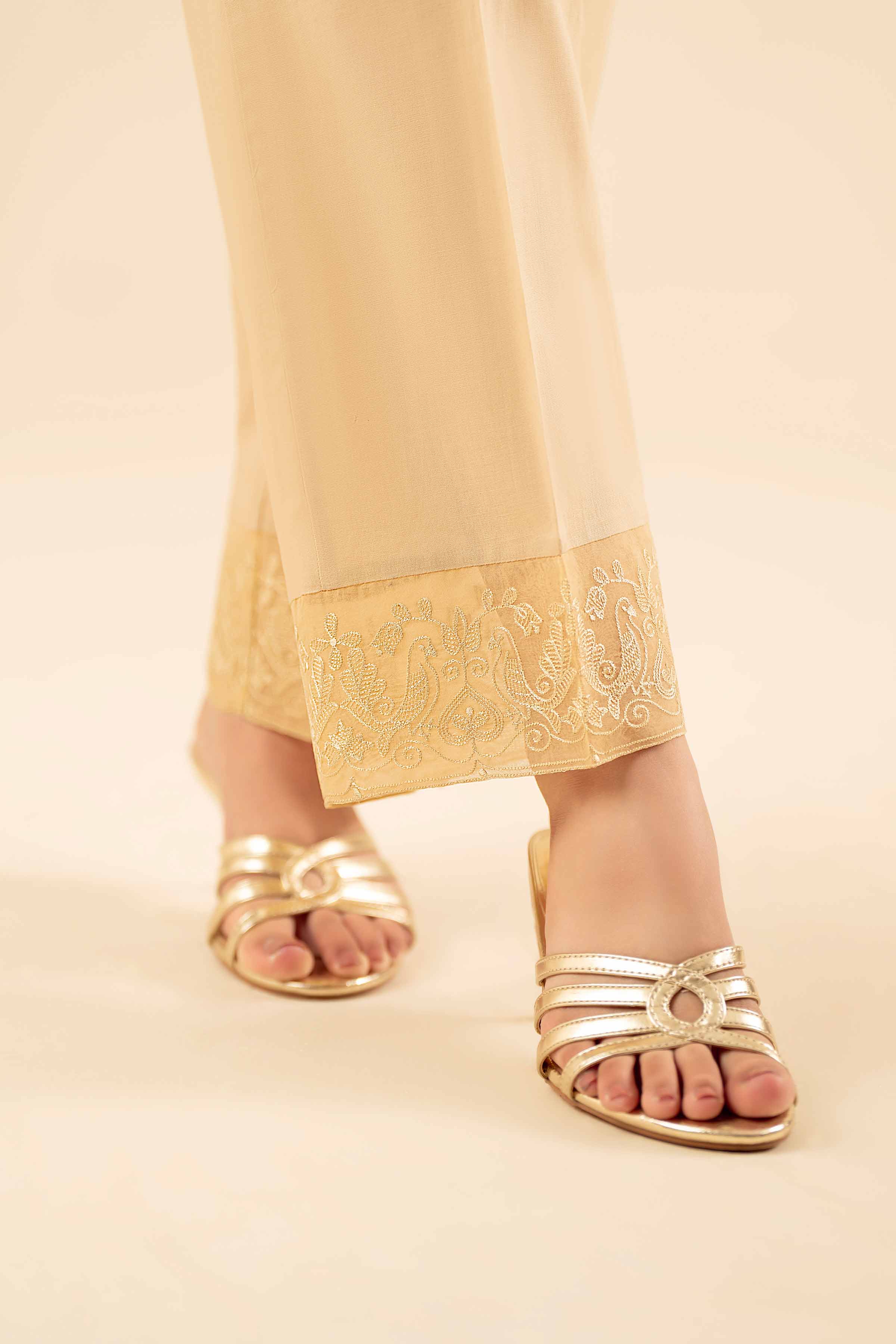 NISHATUAE - Beige Embroidered Cambric Ready to wear Trousers