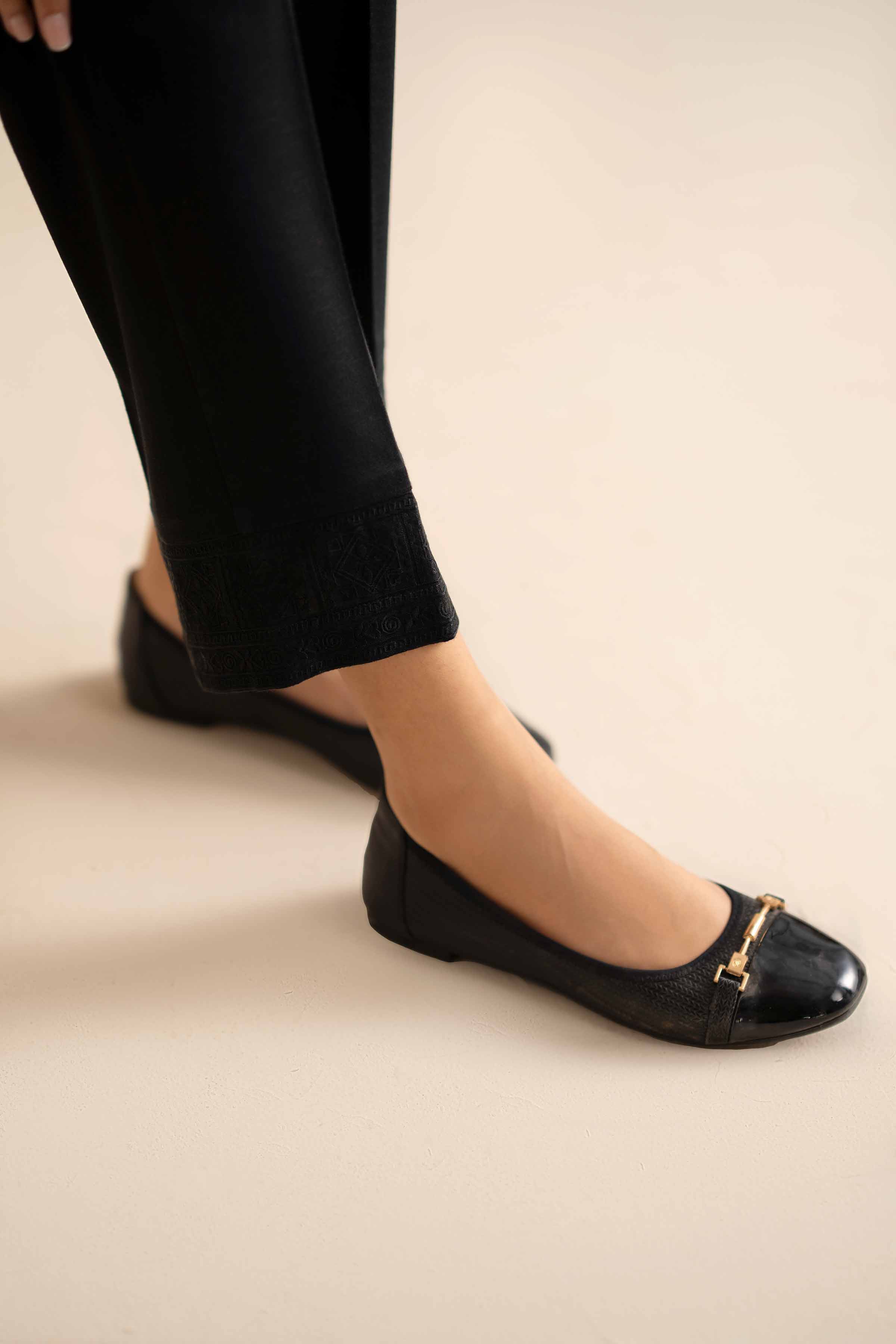 NISHATUAE - Black Embroidered Karandi Ready to wear Trousers