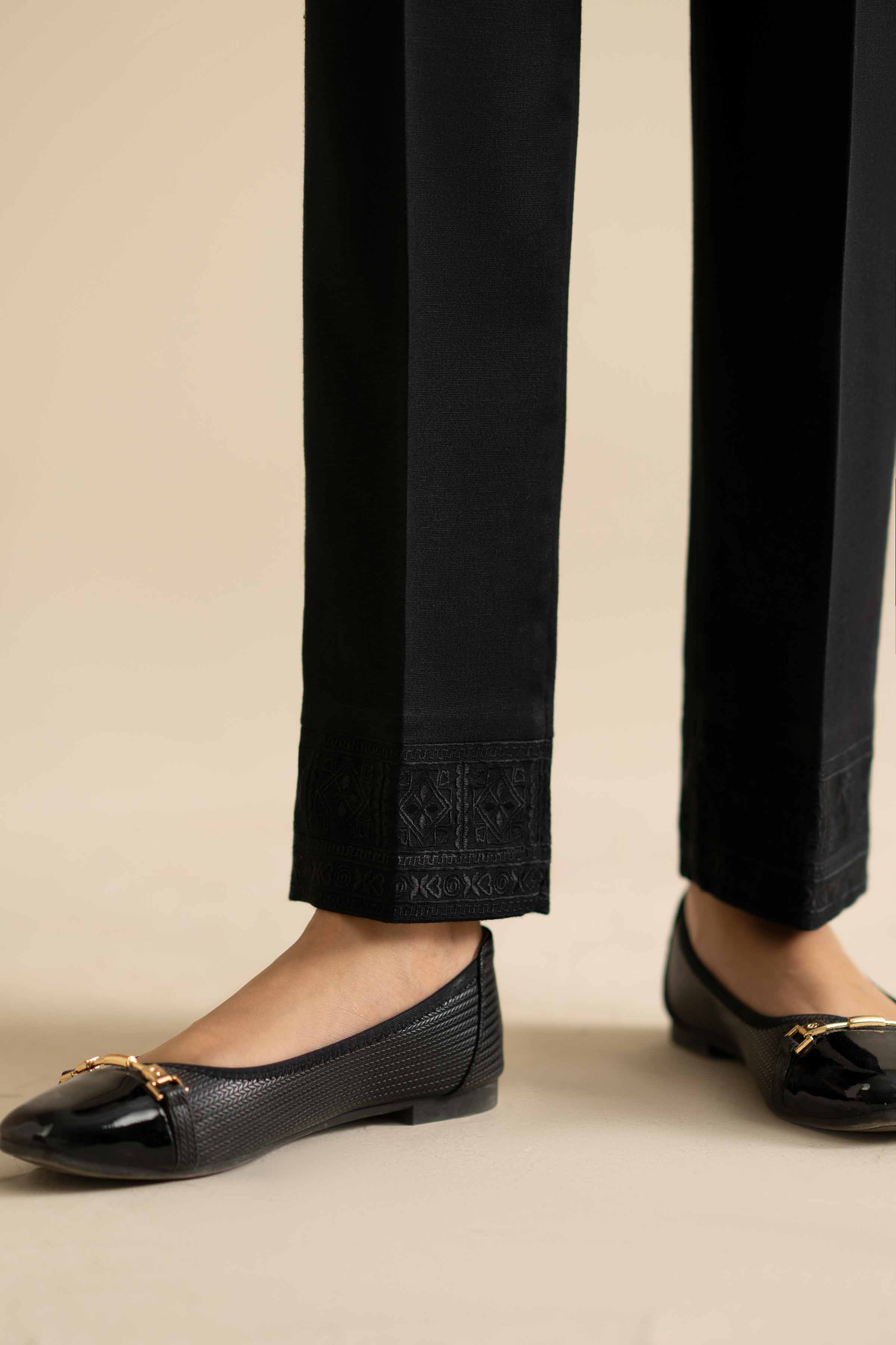 NISHATUAE - Black Embroidered Karandi Ready to wear Trousers