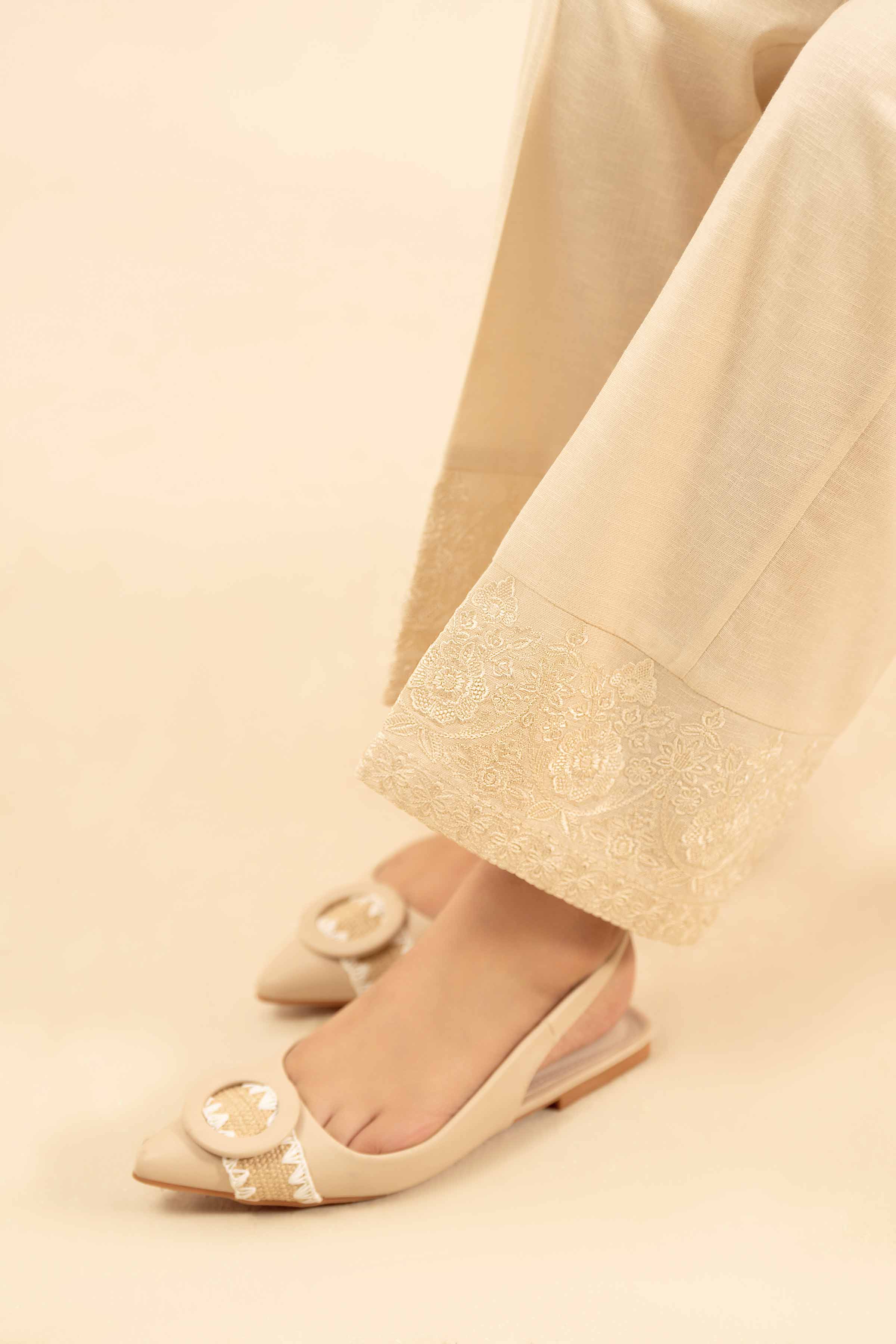 NISHATUAE - Off White Embroidered Karandi Ready to wear Trousers