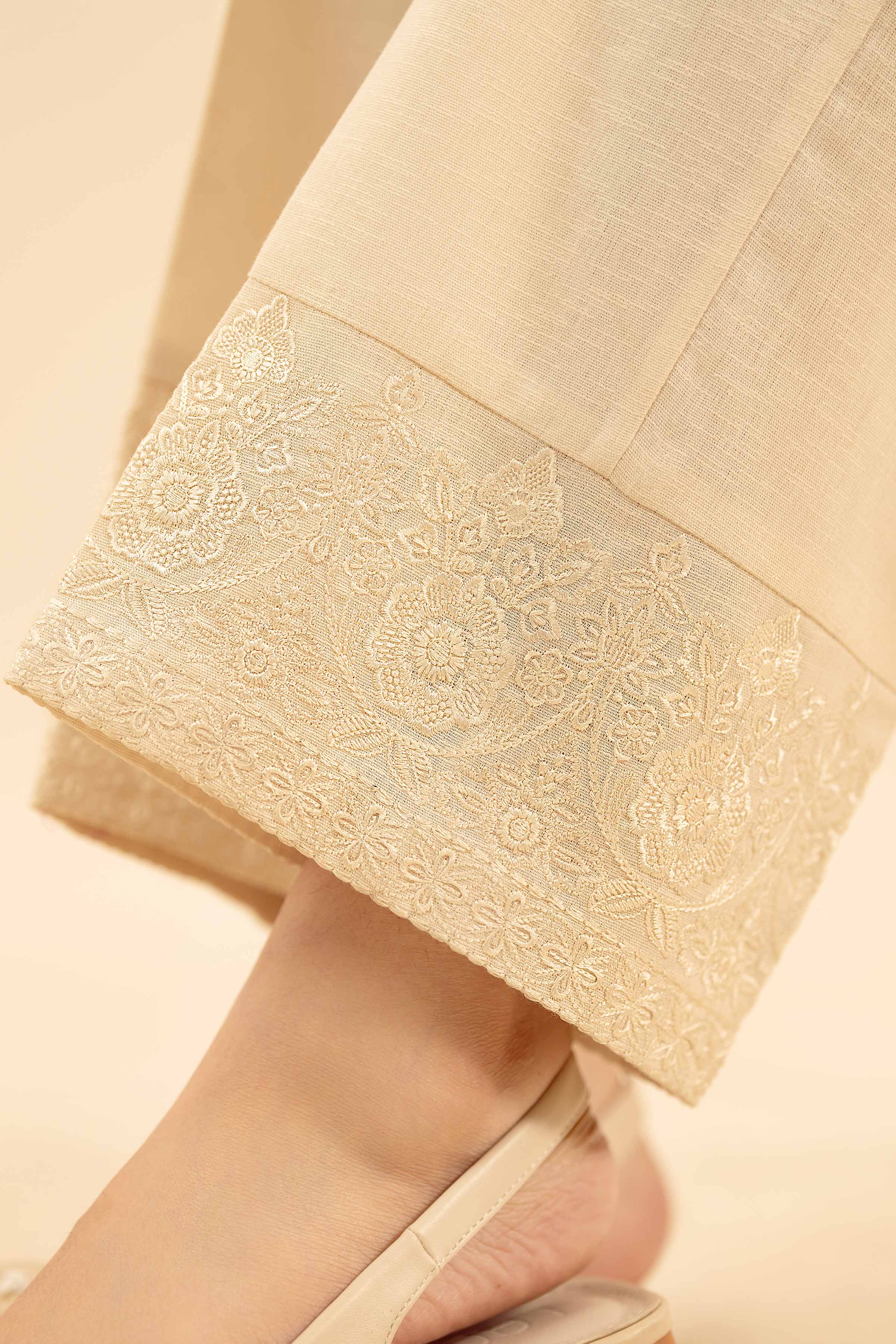 NISHATUAE - Off White Embroidered Karandi Ready to wear Trousers