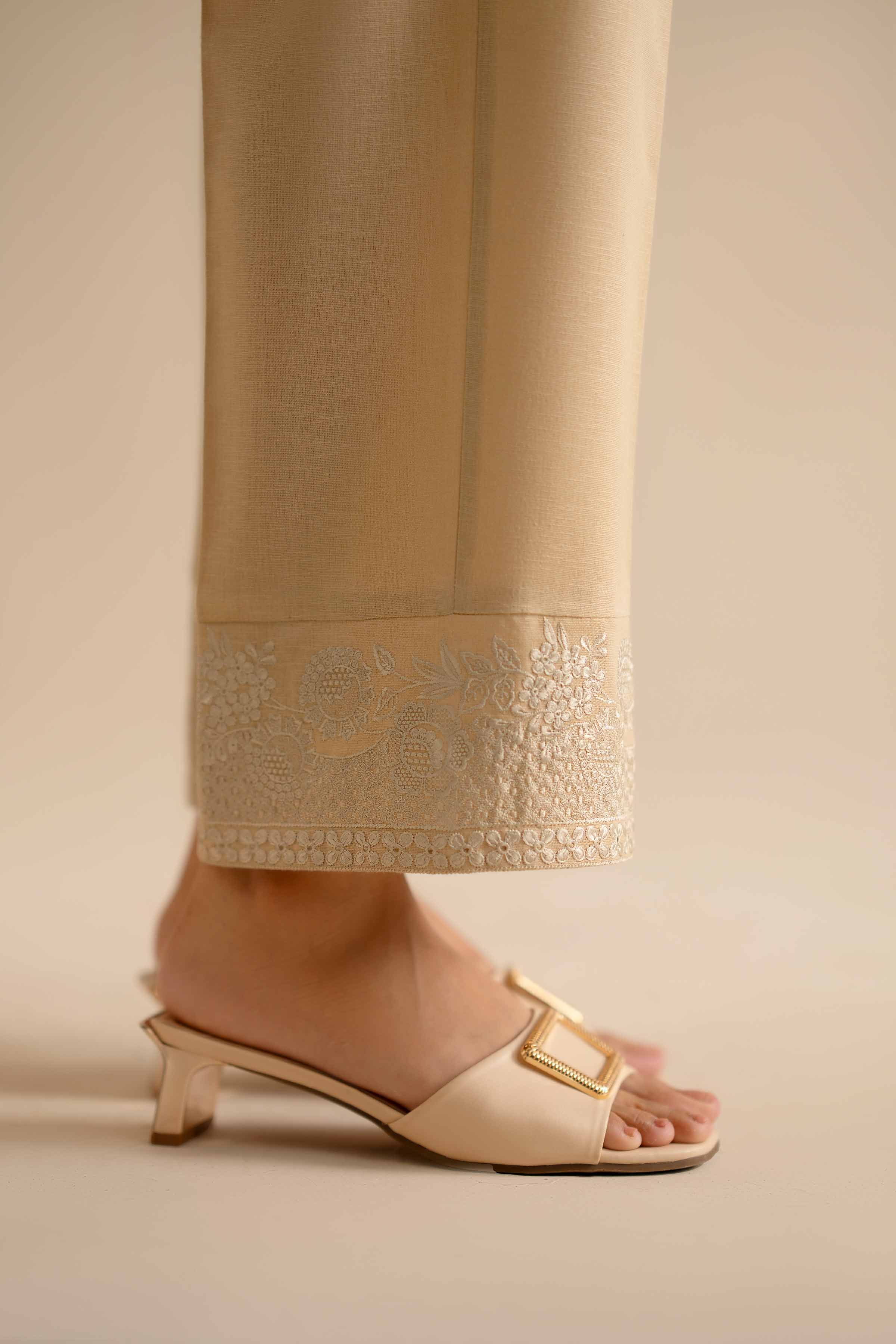NISHATUAE - Beige Embroidered Karandi Ready to wear Trousers