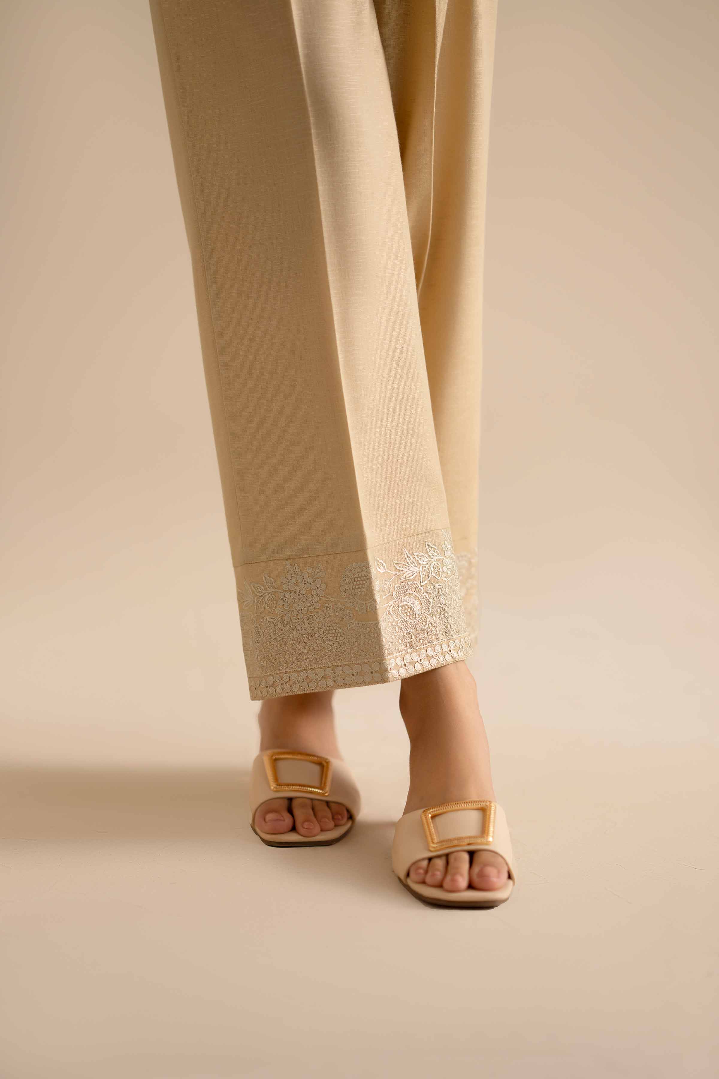 NISHATUAE - Beige Embroidered Karandi Ready to wear Trousers