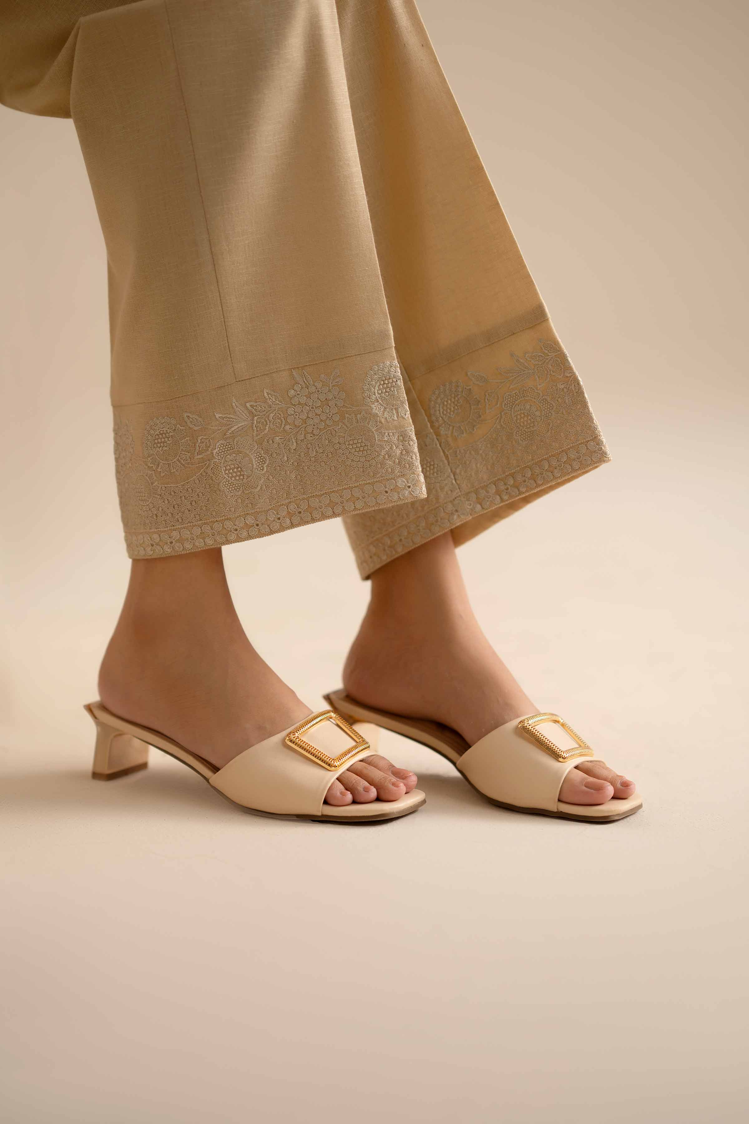 NISHATUAE - Beige Embroidered Karandi Ready to wear Trousers