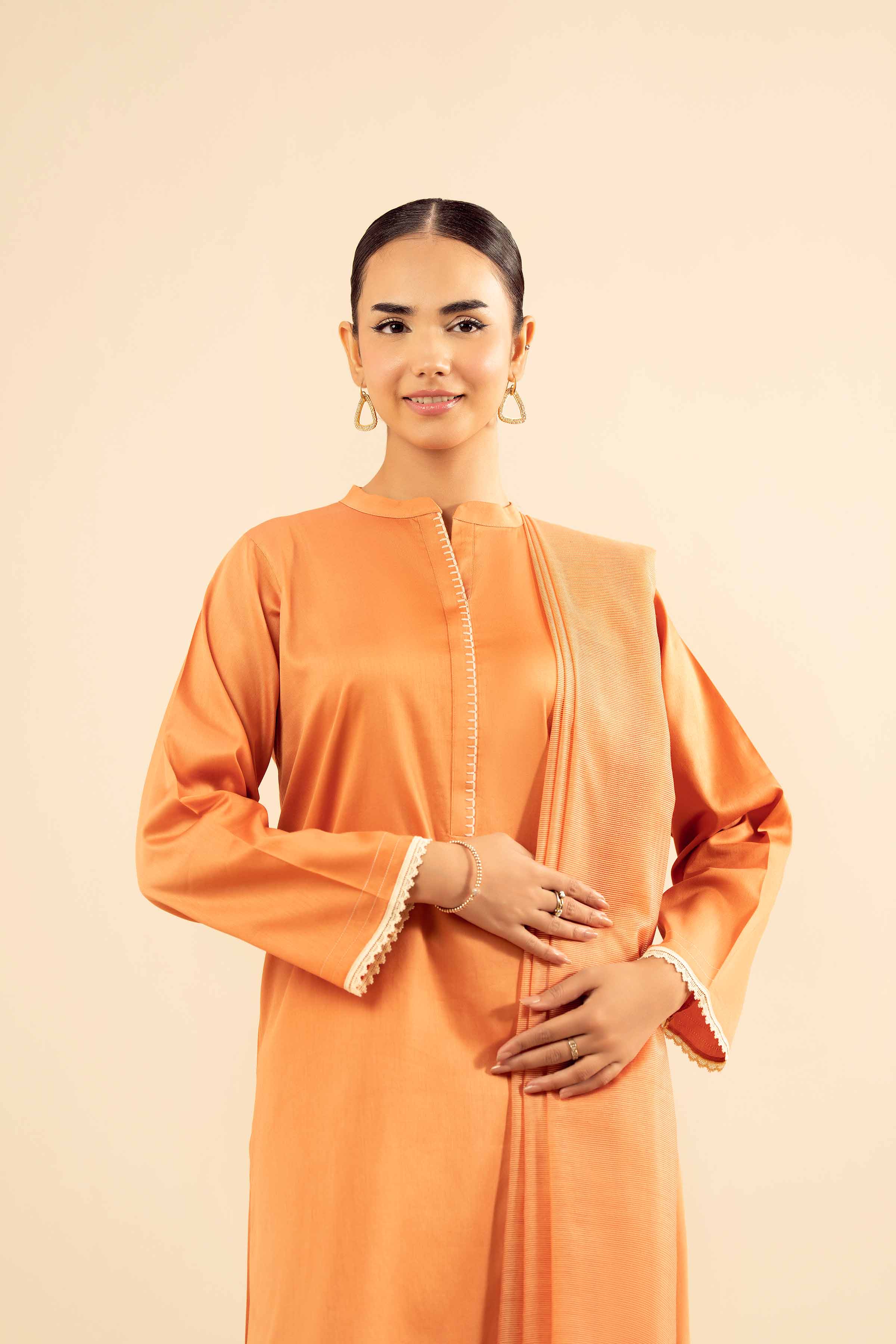 NISHATUAE - Orange Solids Satin 3-piece Ready to wear Suit