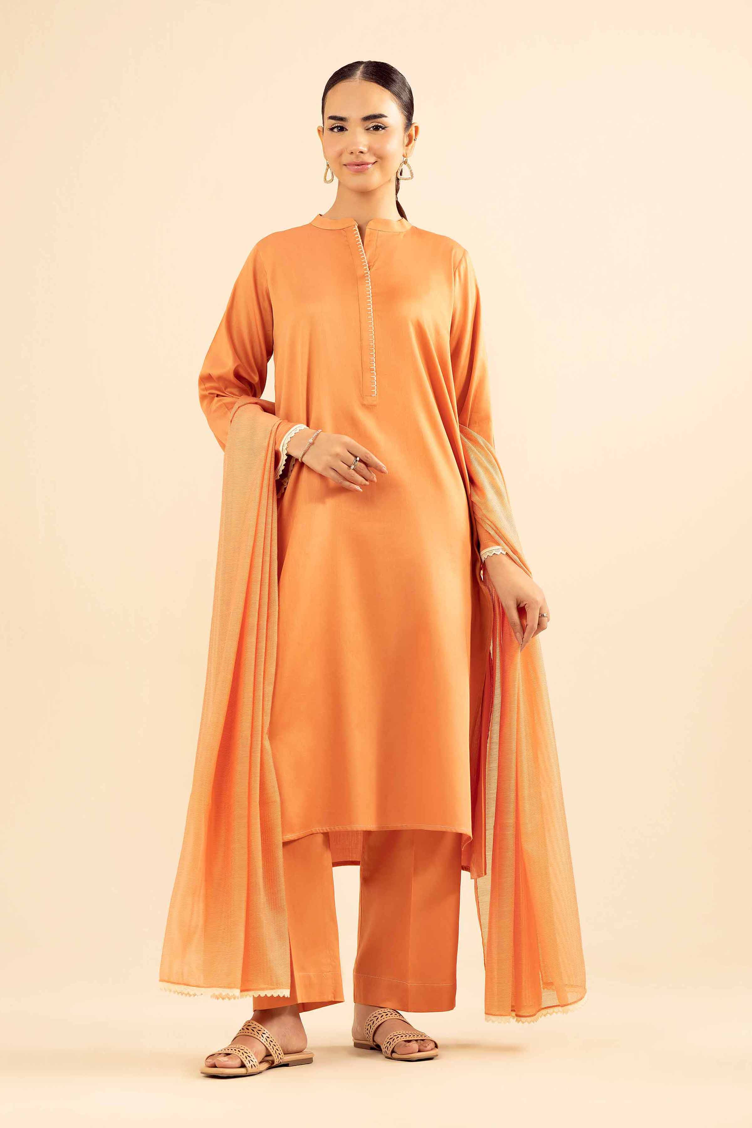 NISHATUAE - Orange Solids Satin 3-piece Ready to wear Suit