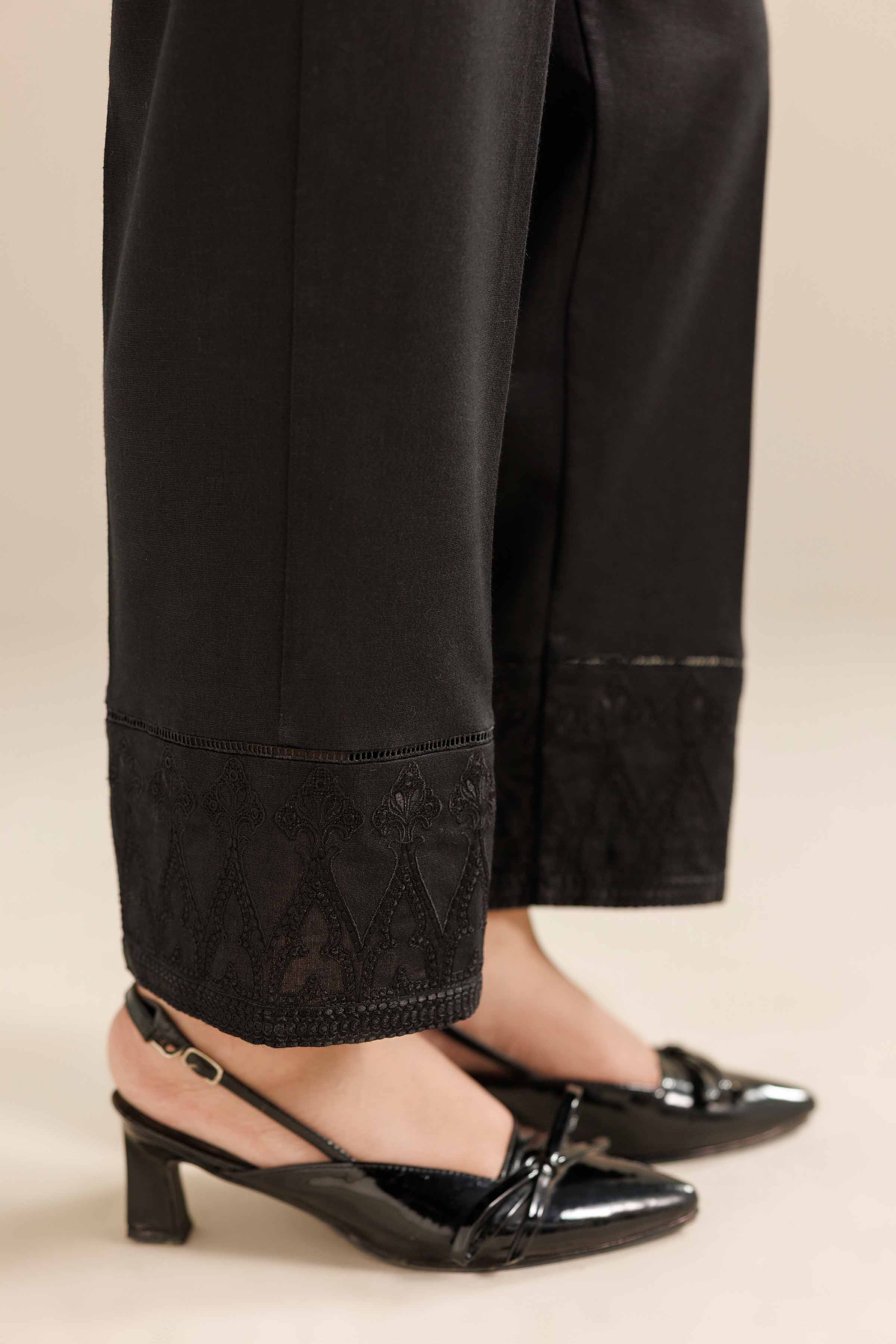 NISHATUAE - Black Embroidered Karandi Ready to wear Trousers