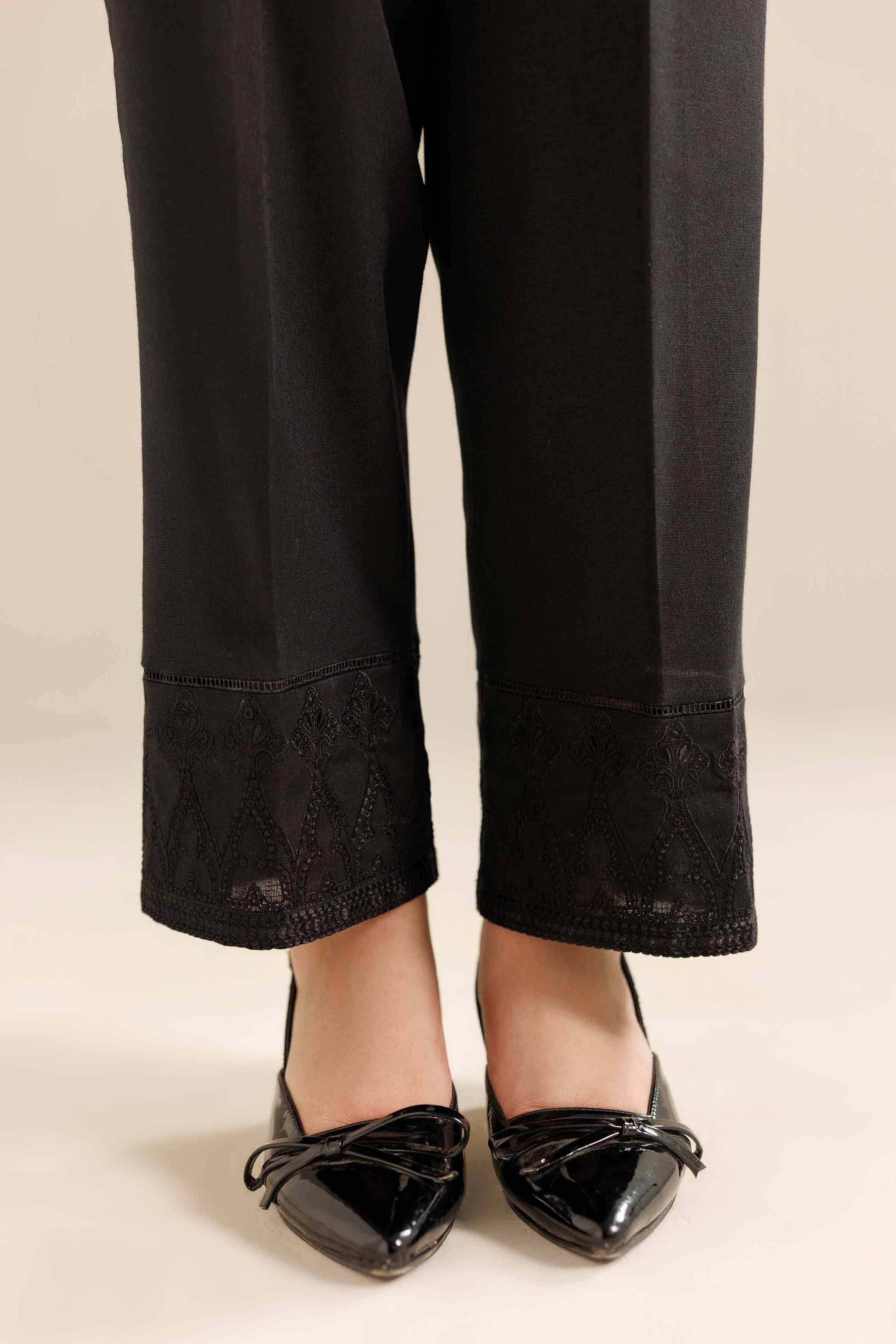 NISHATUAE - Black Embroidered Karandi Ready to wear Trousers