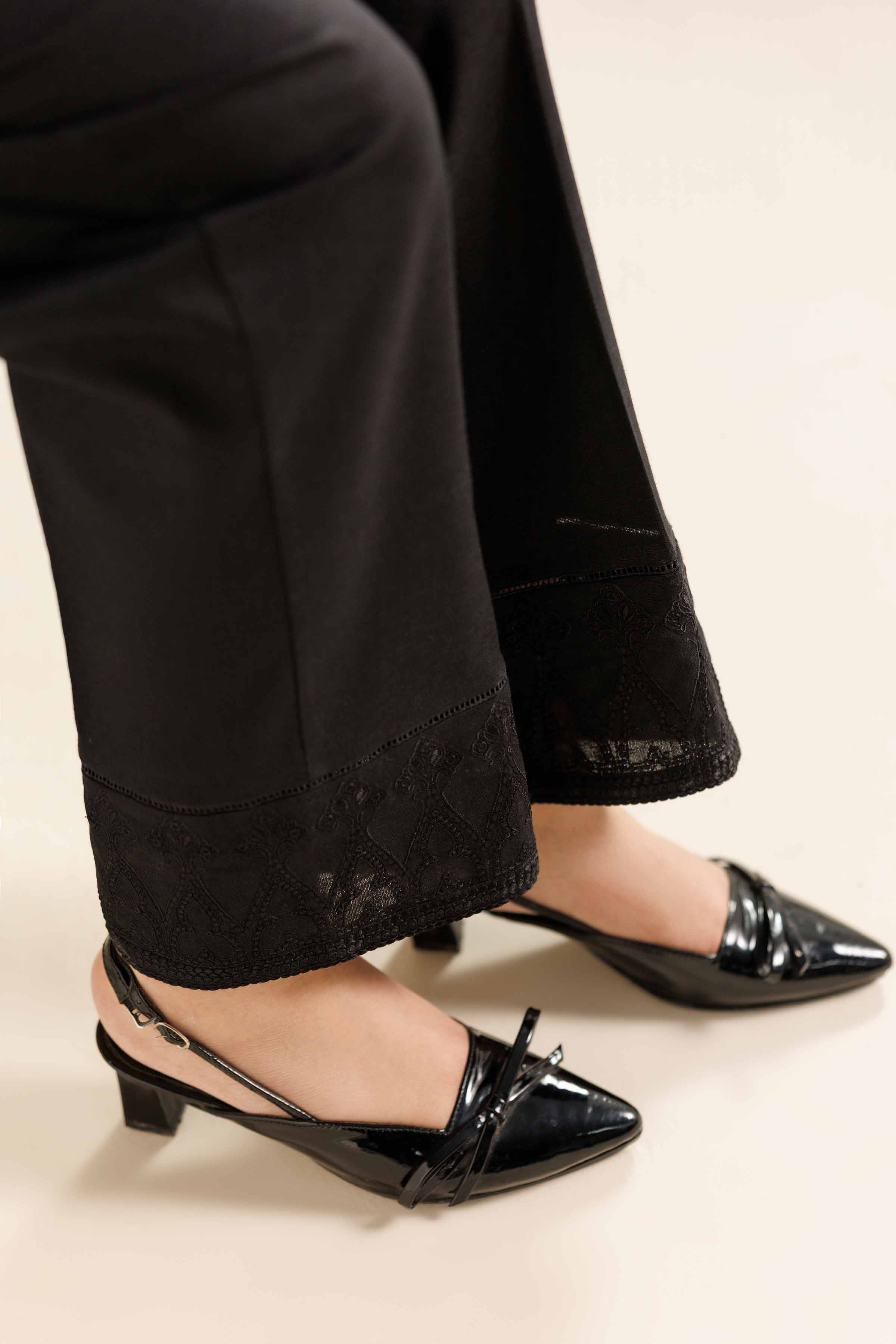 NISHATUAE - Black Embroidered Karandi Ready to wear Trousers