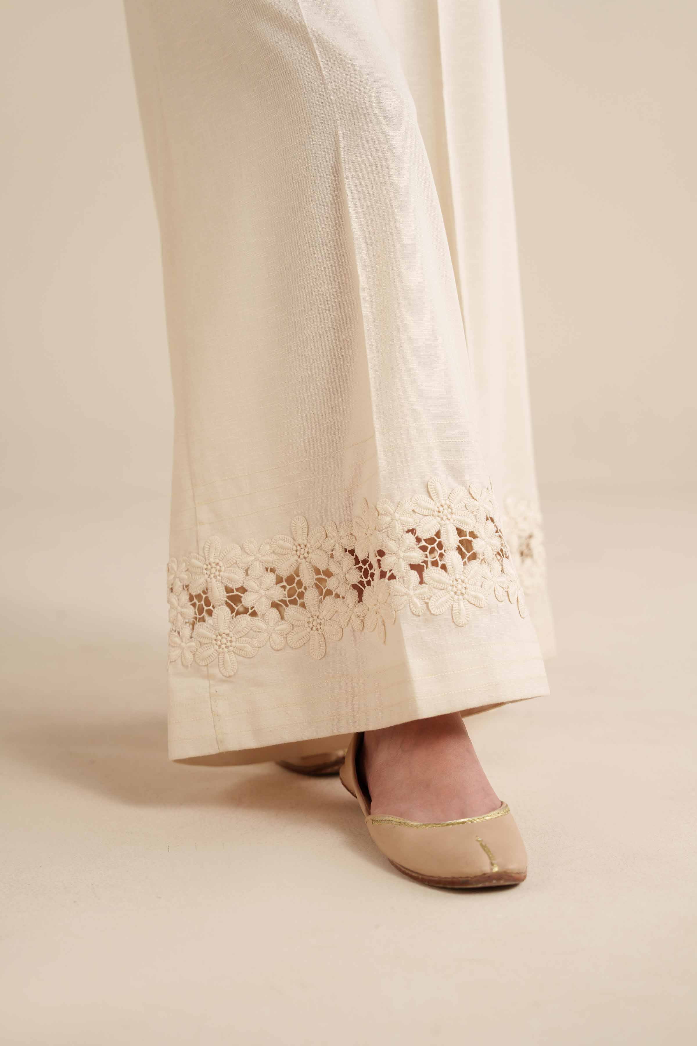 NISHATUAE - White Solids Karandi Ready to wear Pants