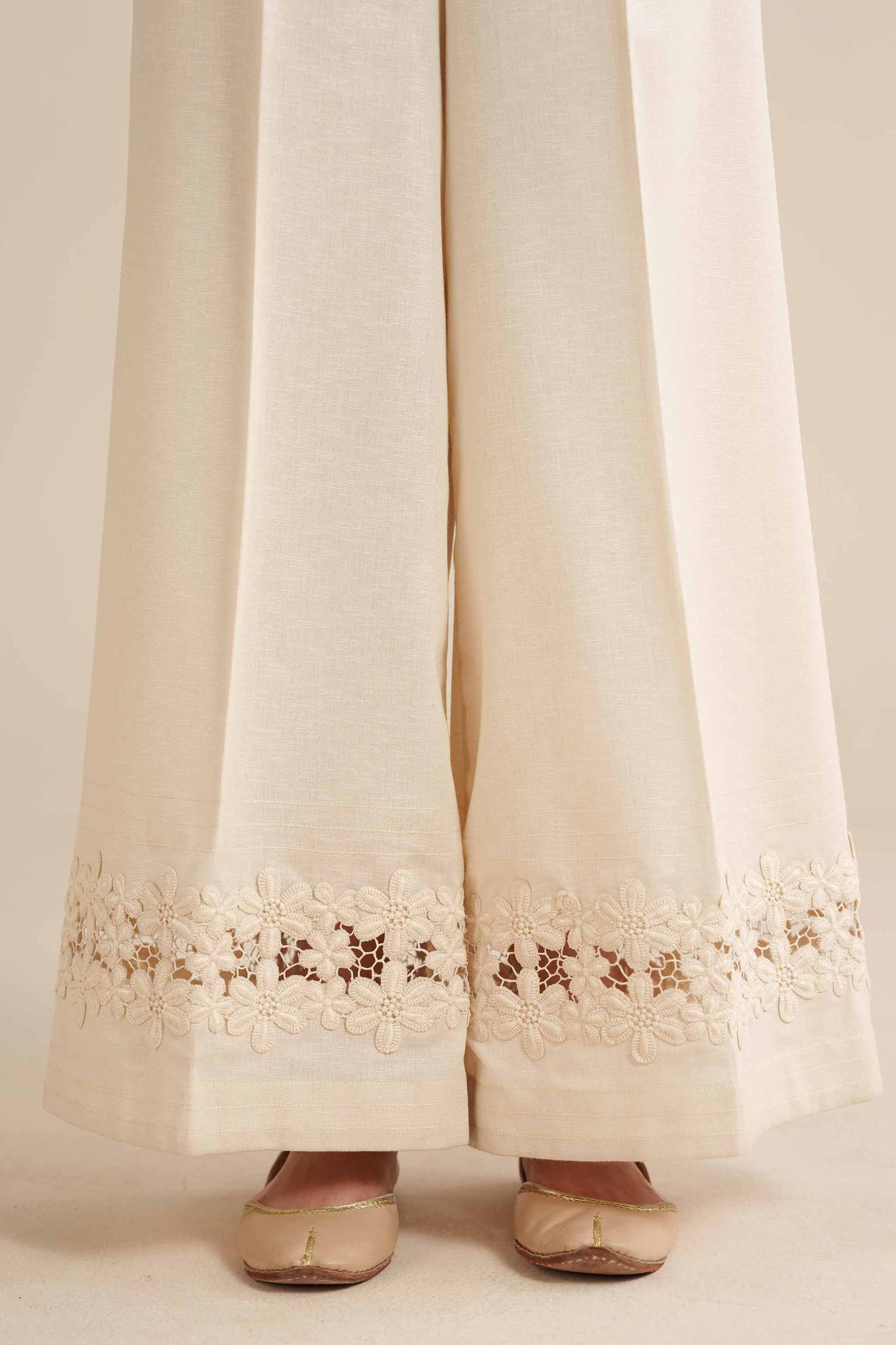 NISHATUAE - White Solids Karandi Ready to wear Pants