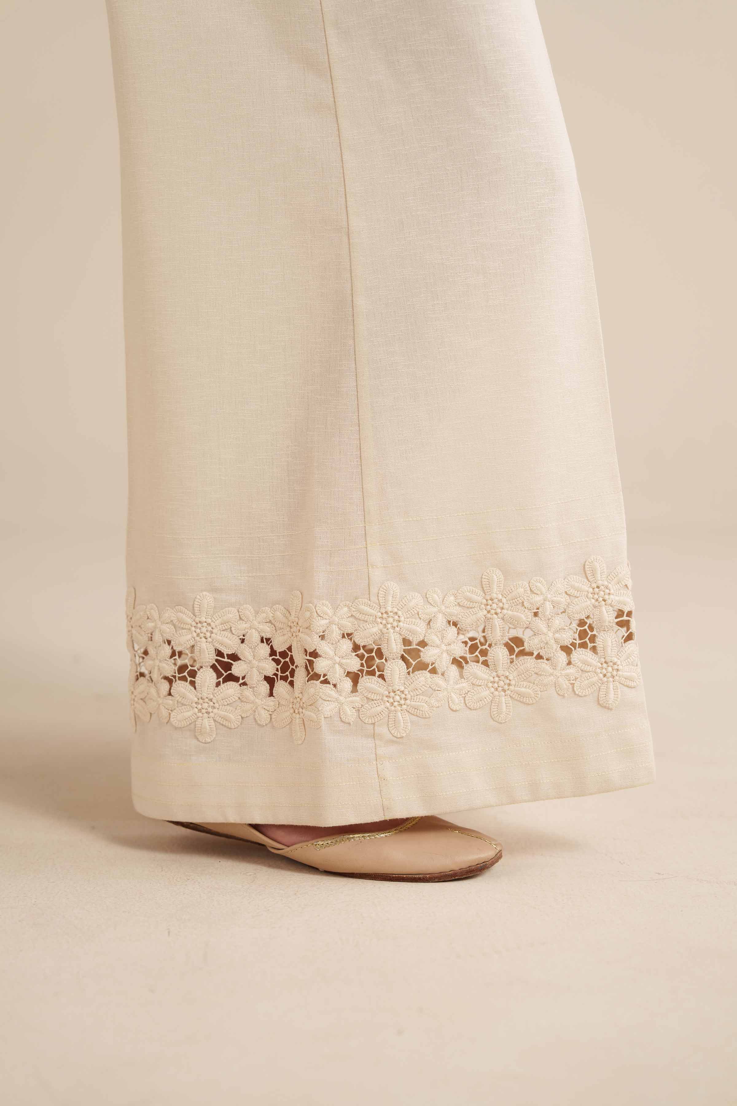 Buy White Solid Karandi Ready to wear Pants