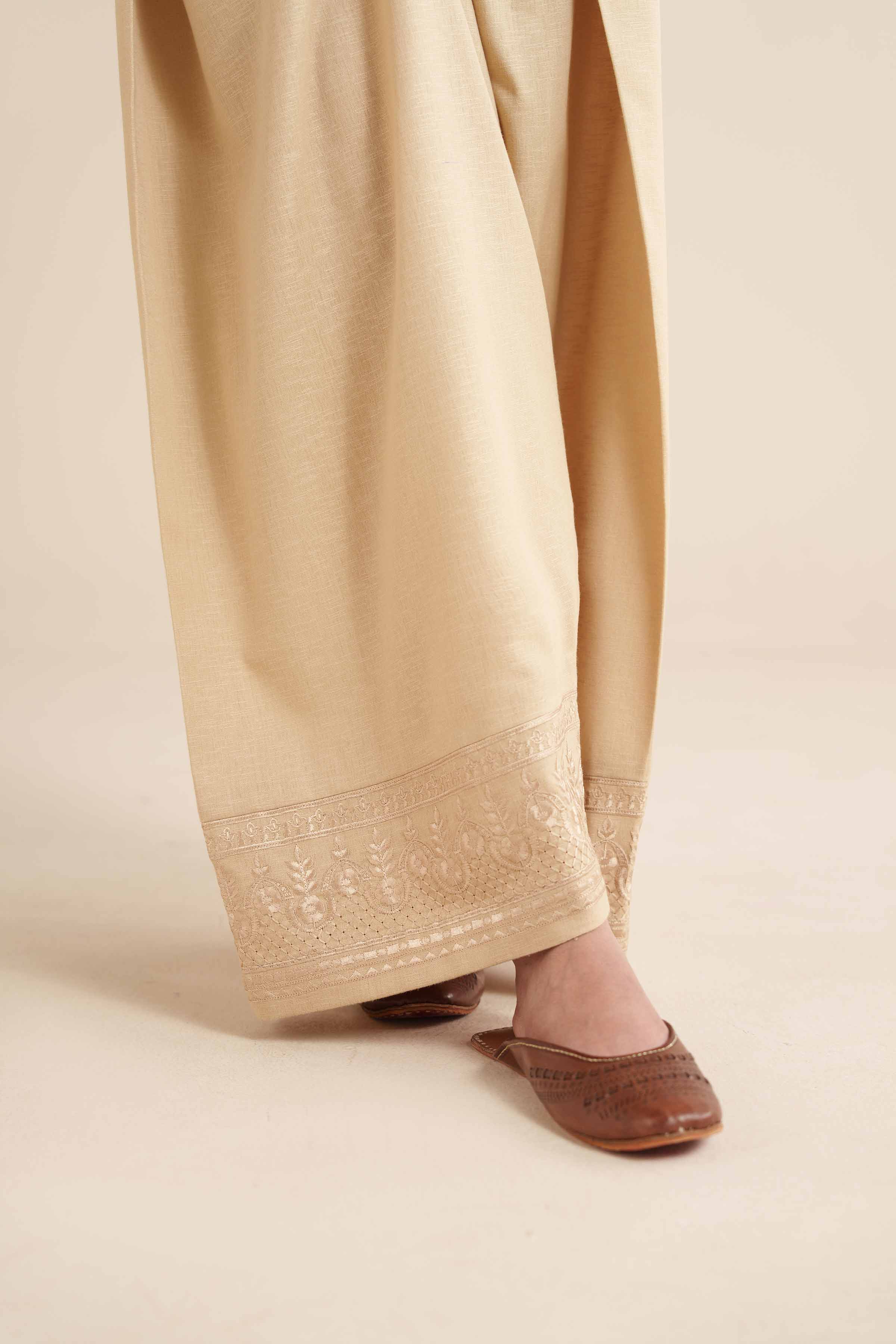 NISHATUAE - Beige Embroidered Karandi Ready to wear Shalwar