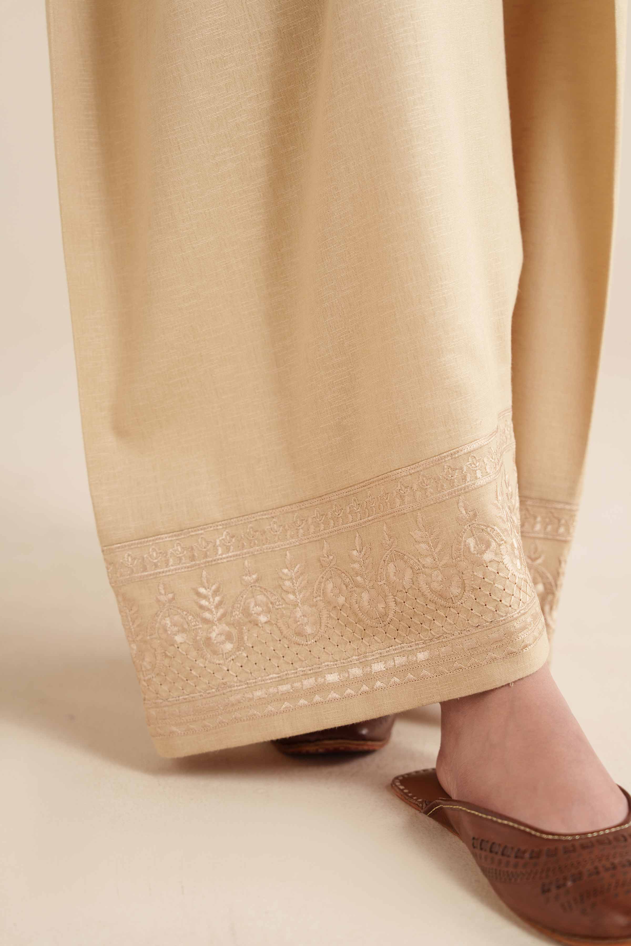 NISHATUAE - Beige Embroidered Karandi Ready to wear Shalwar