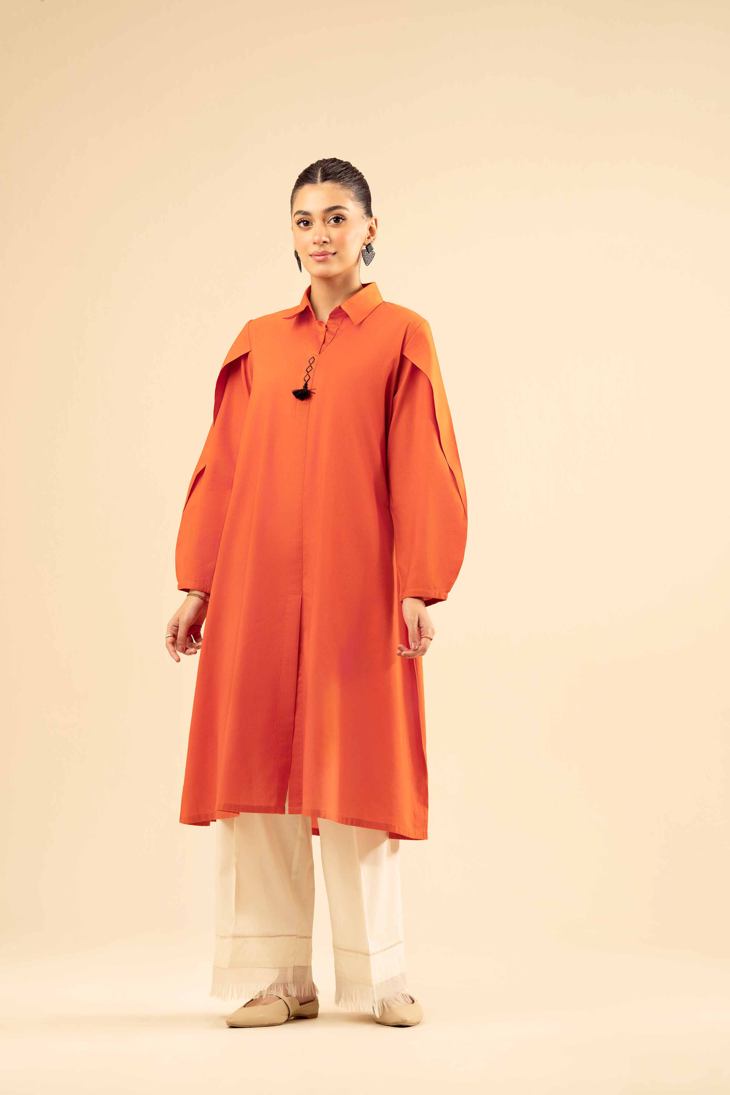 NISHATUAE - Orange Solids Cambric Ready to wear Shirt
