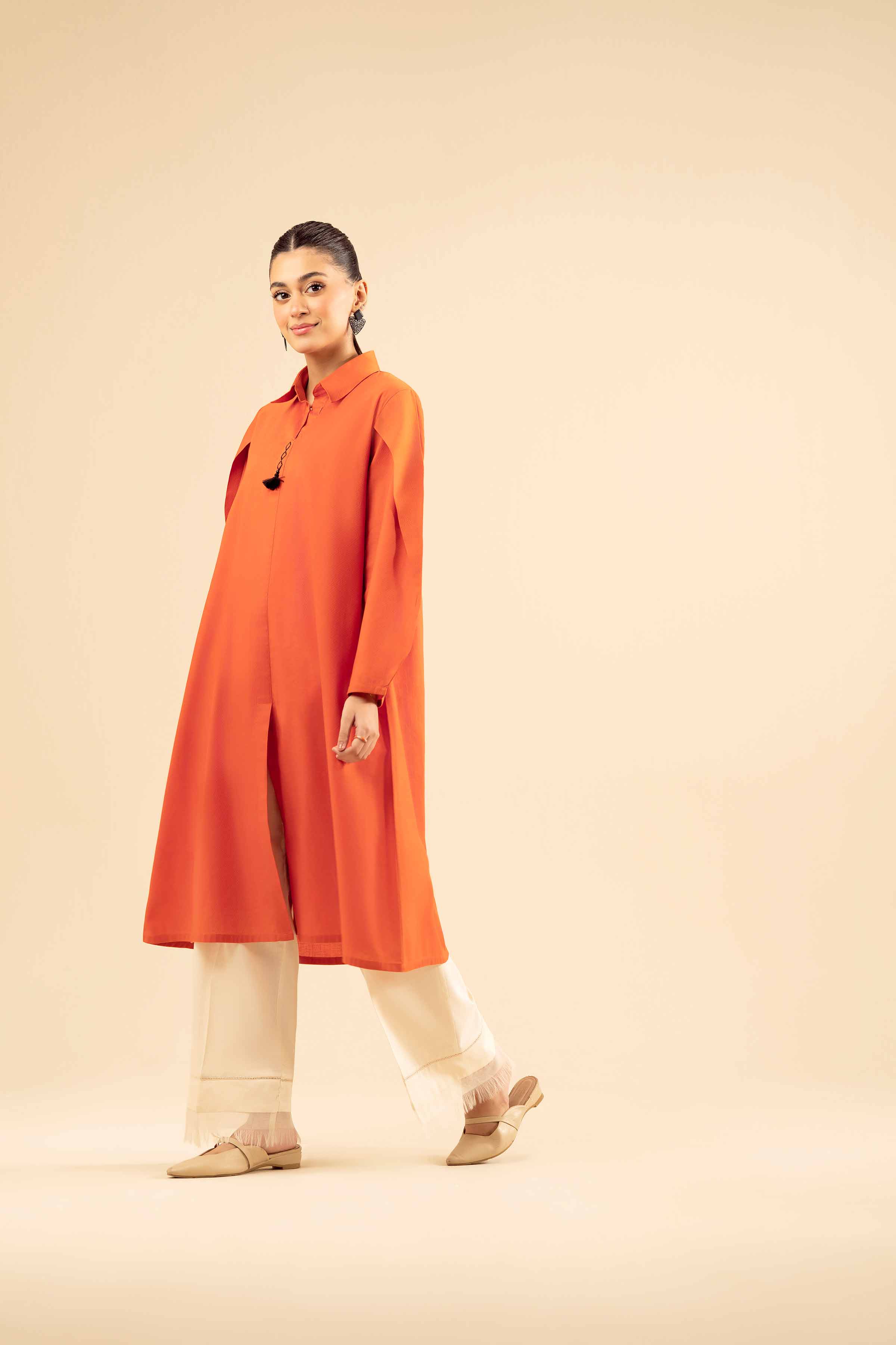 NISHATUAE - Orange Solids Cambric Ready to wear Shirt