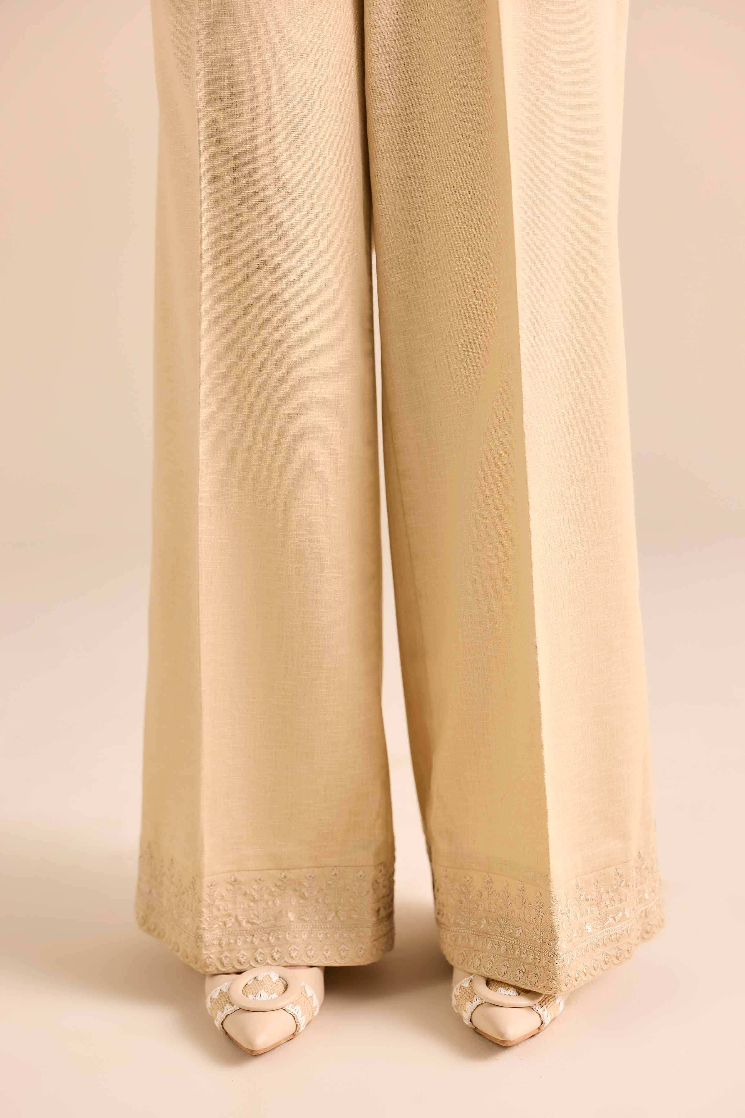 NISHATUAE - Beige Solids Karandi Ready to wear Pants