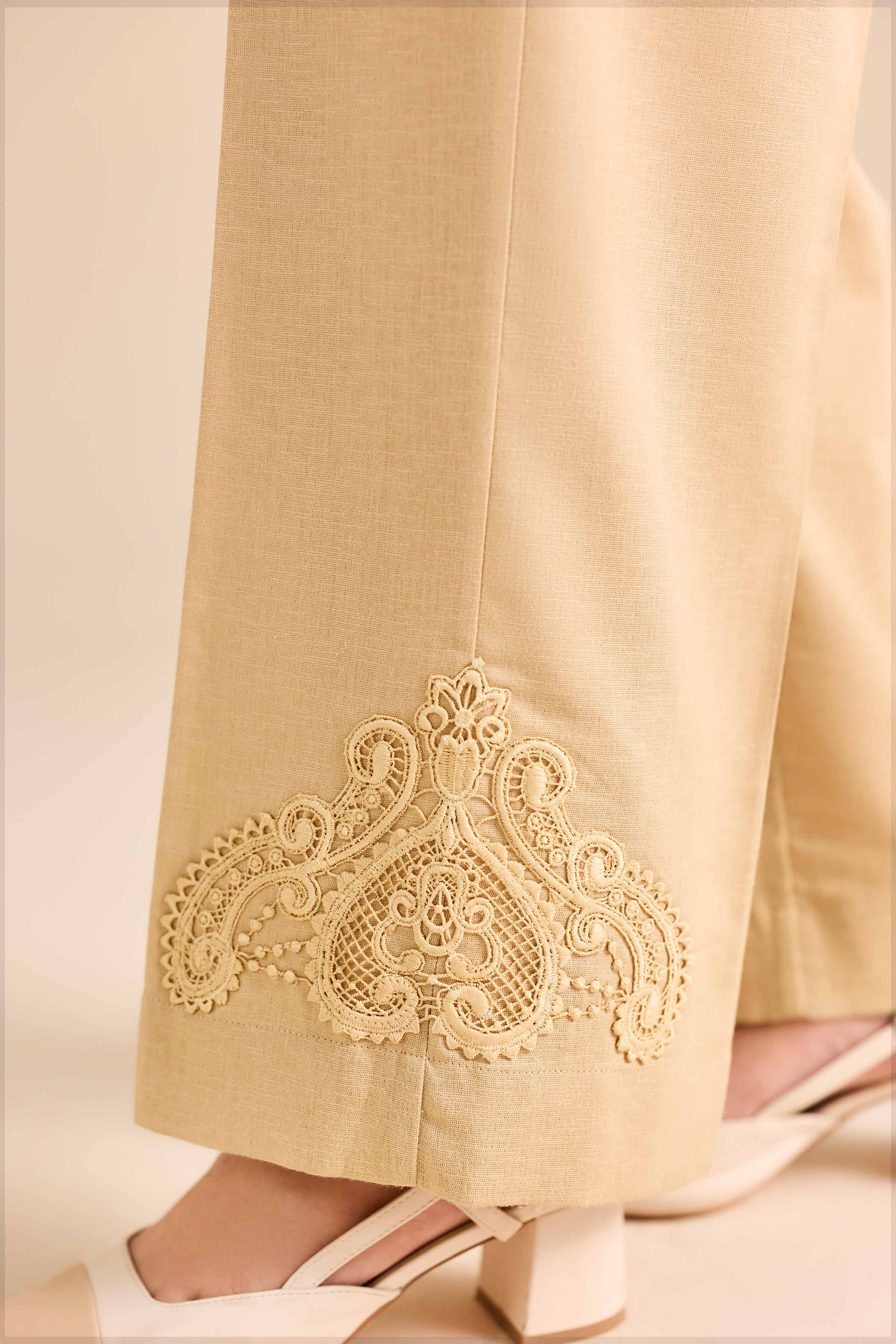 NISHATUAE - Beige Solids Karandi Ready to wear Pants