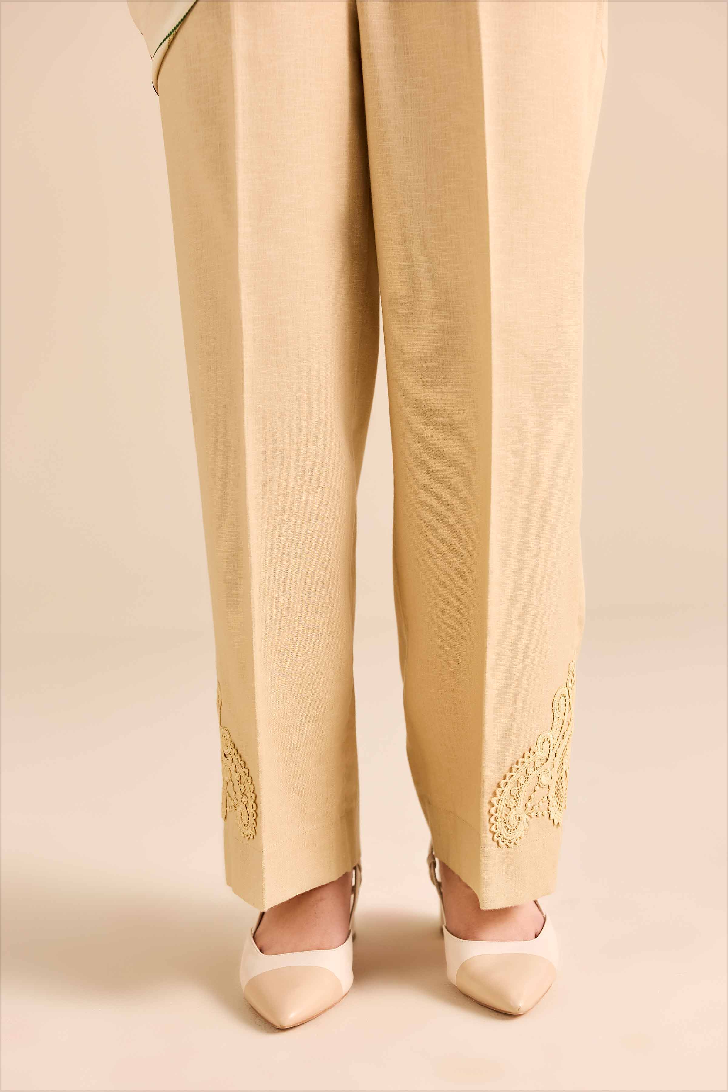 NISHATUAE - Beige Solids Karandi Ready to wear Pants