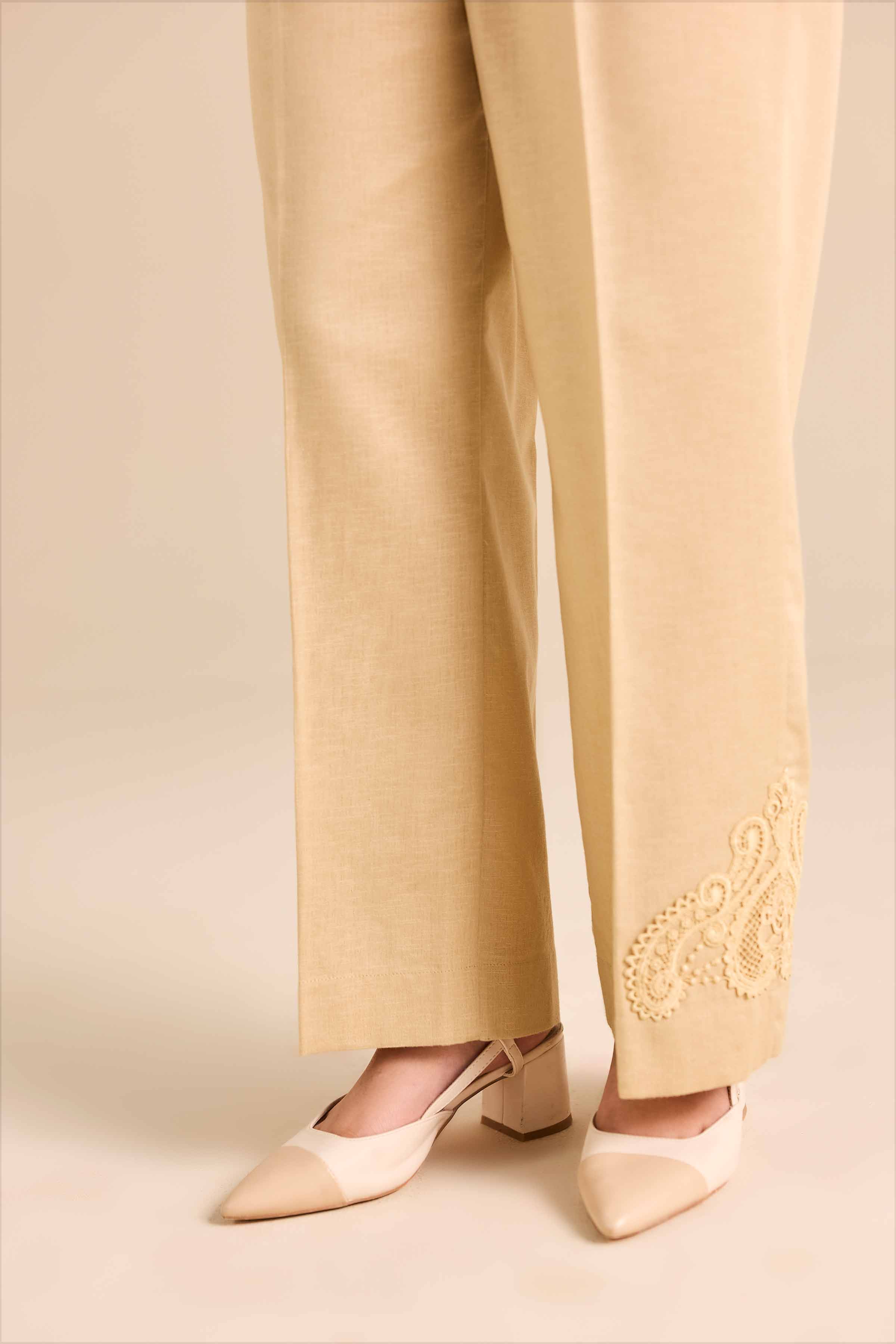 NISHATUAE - Beige Solids Karandi Ready to wear Pants