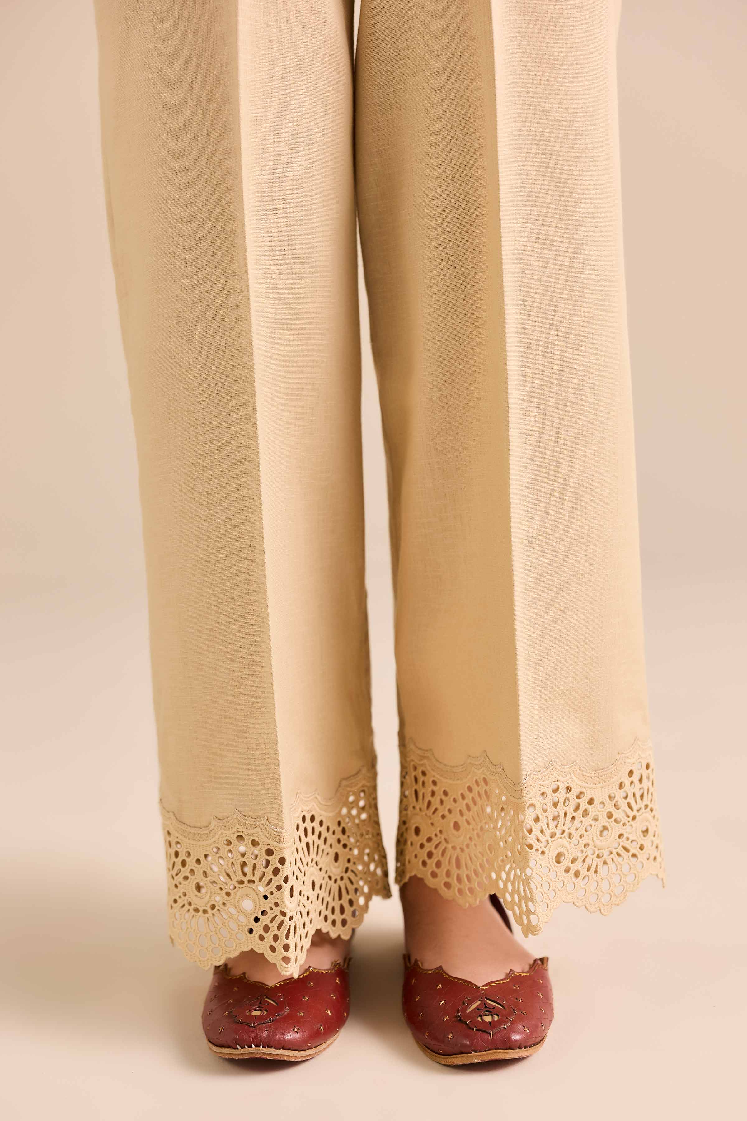 NISHATUAE - Beige Solids Karandi Ready to wear Trousers