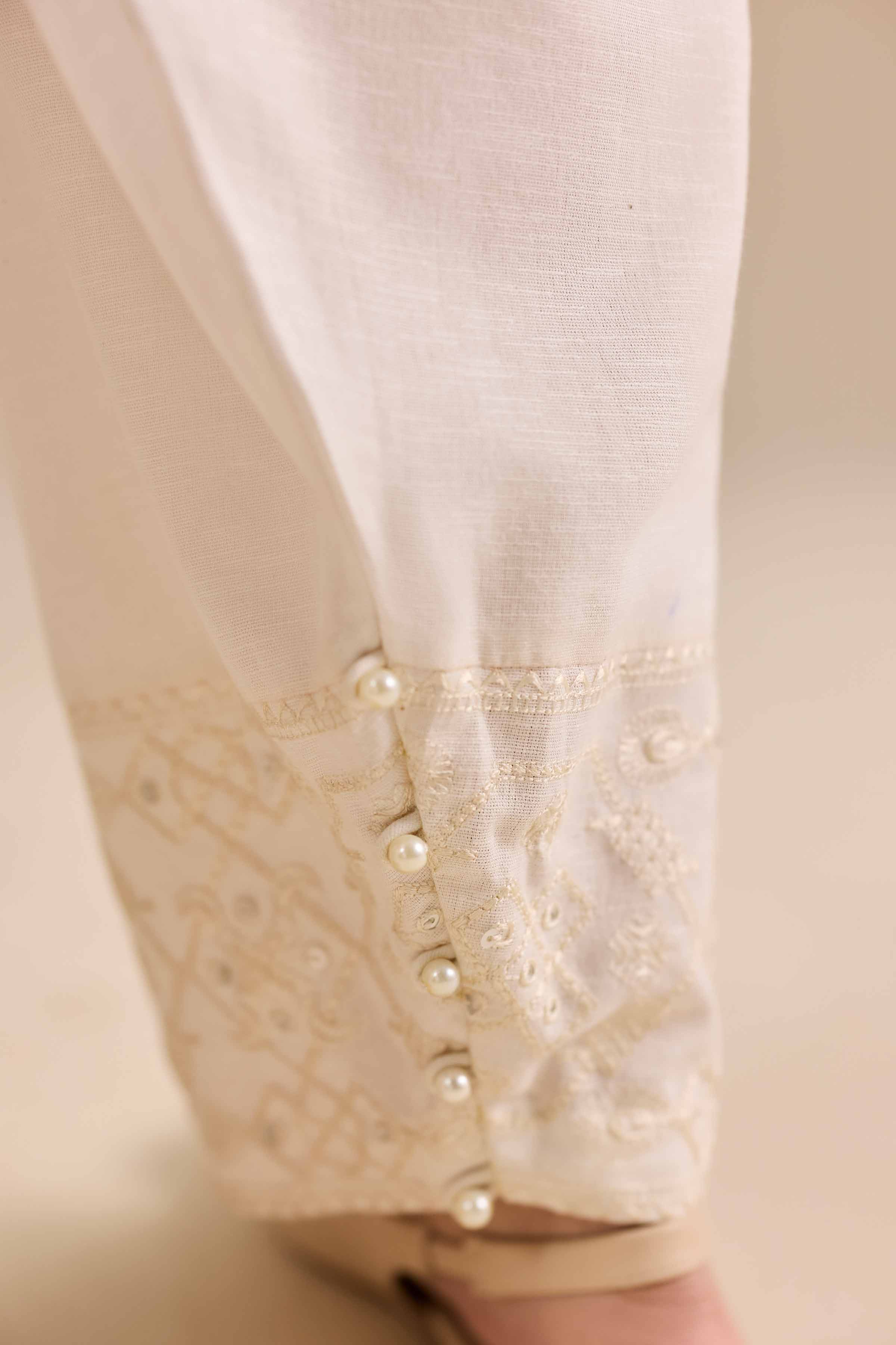 NISHATUAE - White Embroidered Karandi Ready to wear Shalwar
