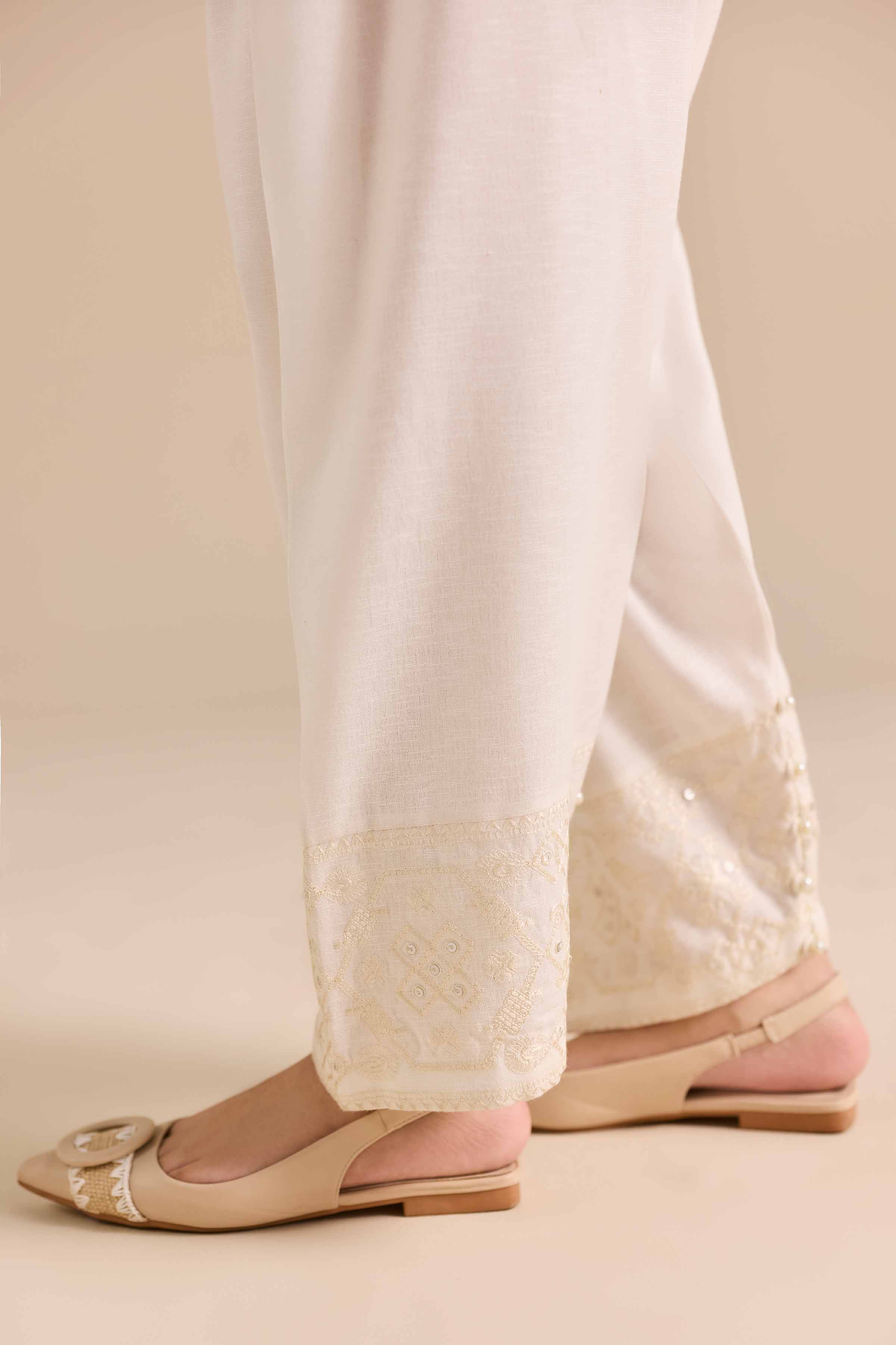 NISHATUAE - White Embroidered Karandi Ready to wear Shalwar