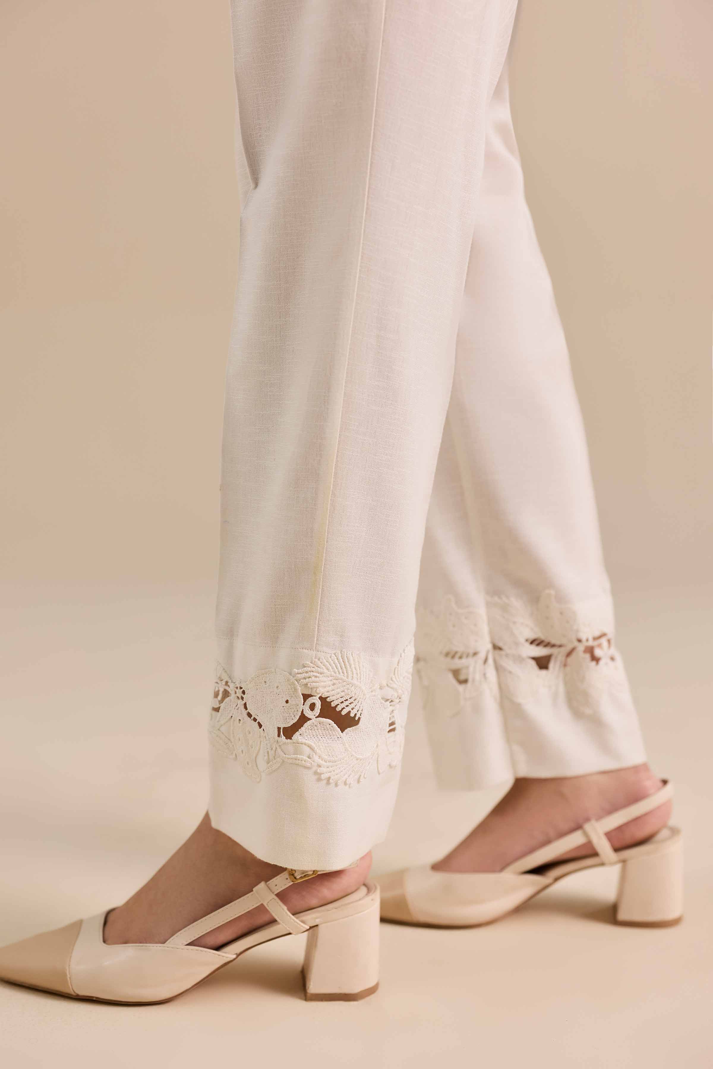 NISHATUAE - White Solids Karandi Ready to wear Pants