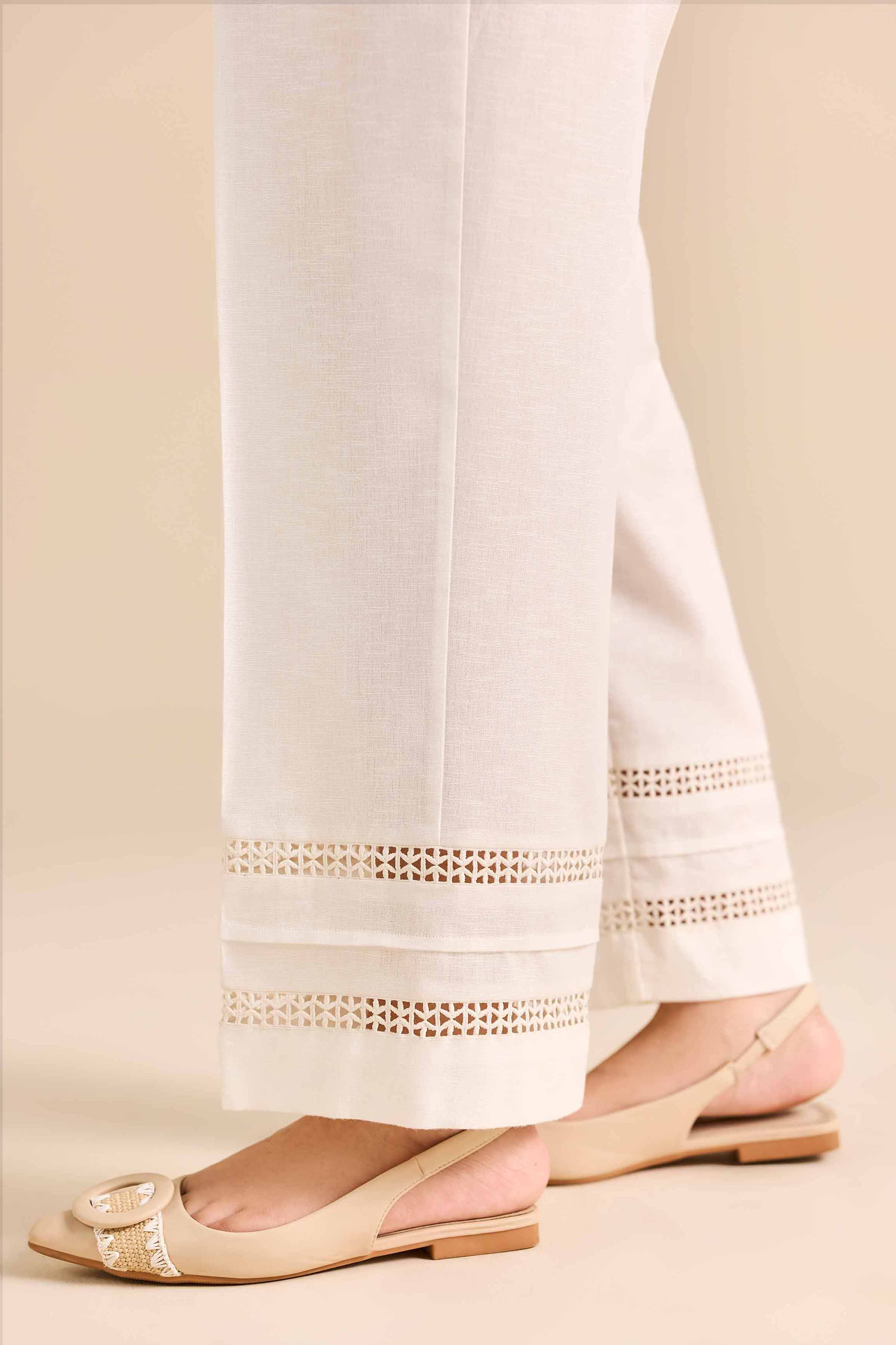NISHATUAE - White Solids Karandi Ready to wear Trousers