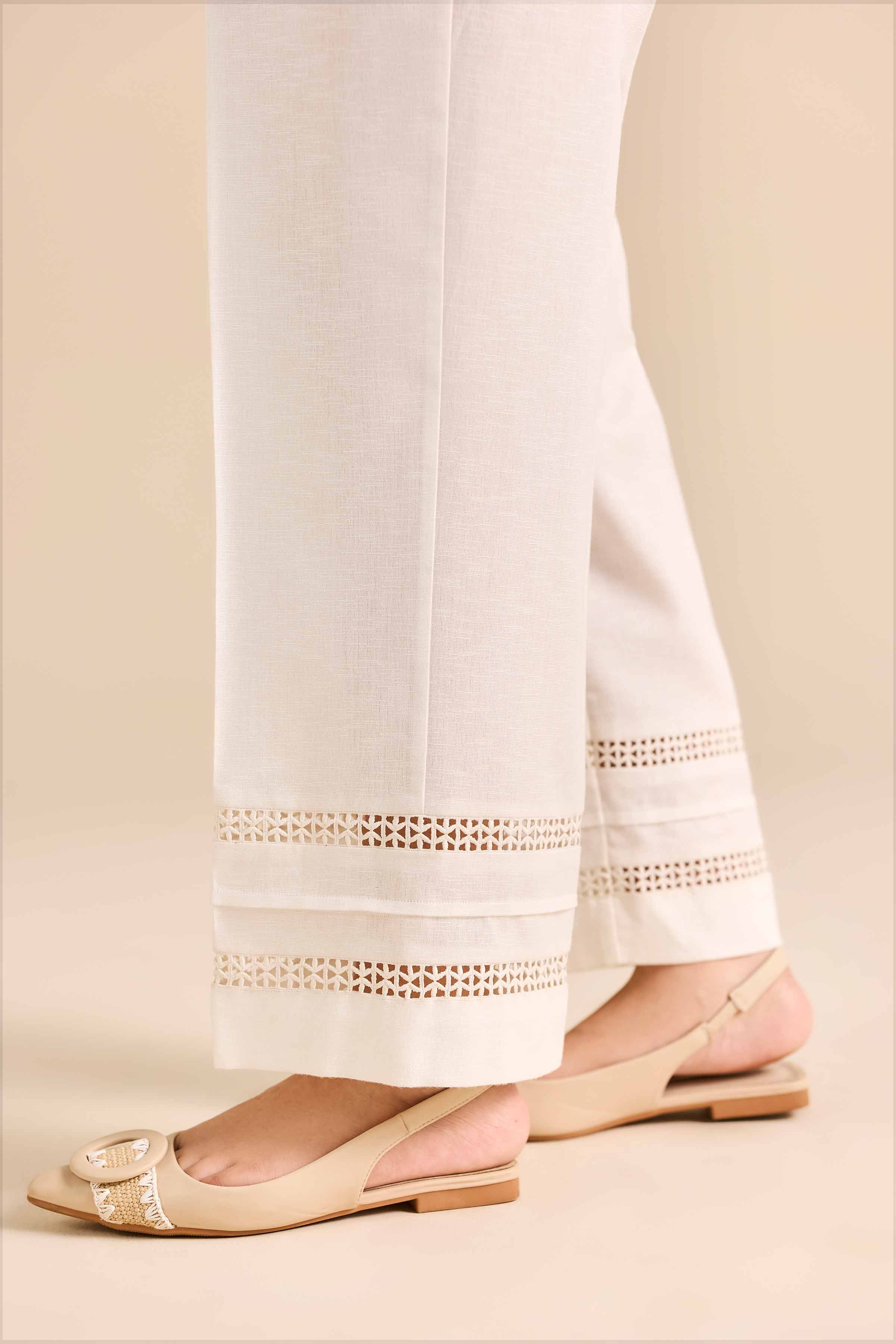 NISHATUAE - White Solids Karandi Ready to wear Trousers