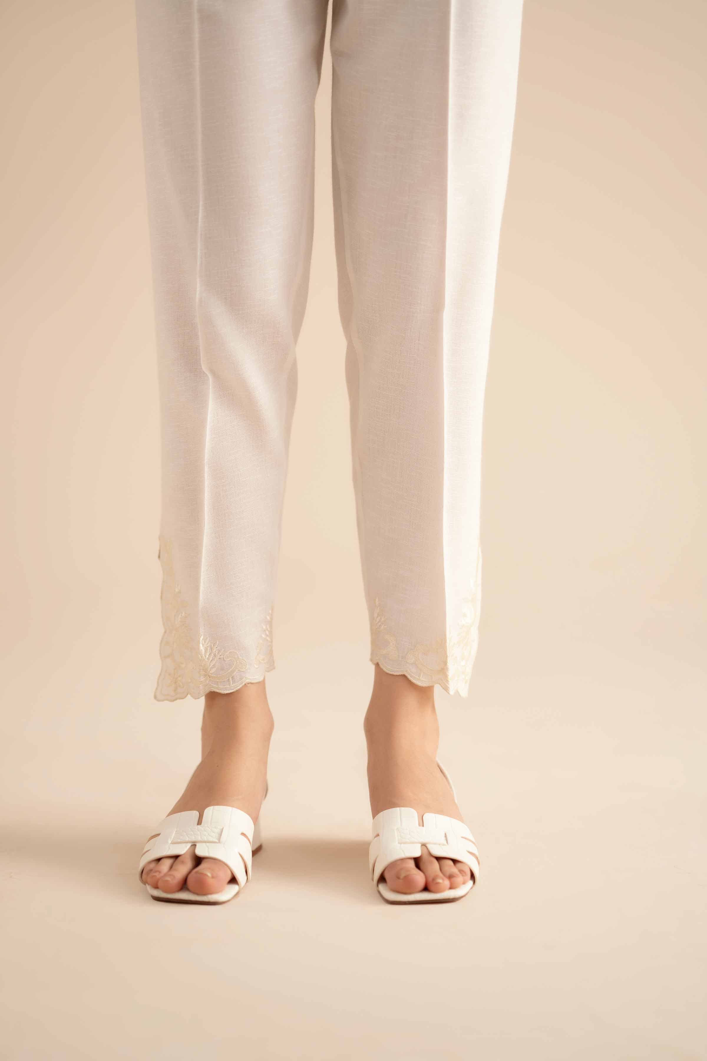 NISHATUAE - Off White Embroidered Cambric Ready to wear Trousers