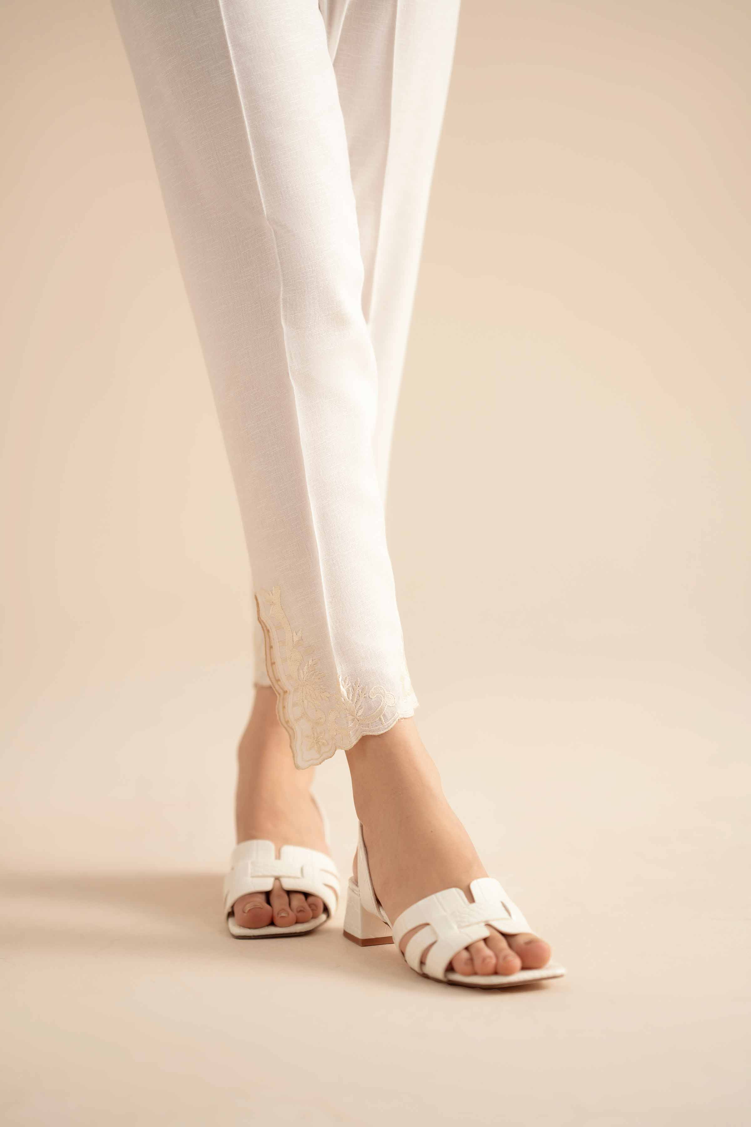 NISHATUAE - Off White Embroidered Cambric Ready to wear Trousers
