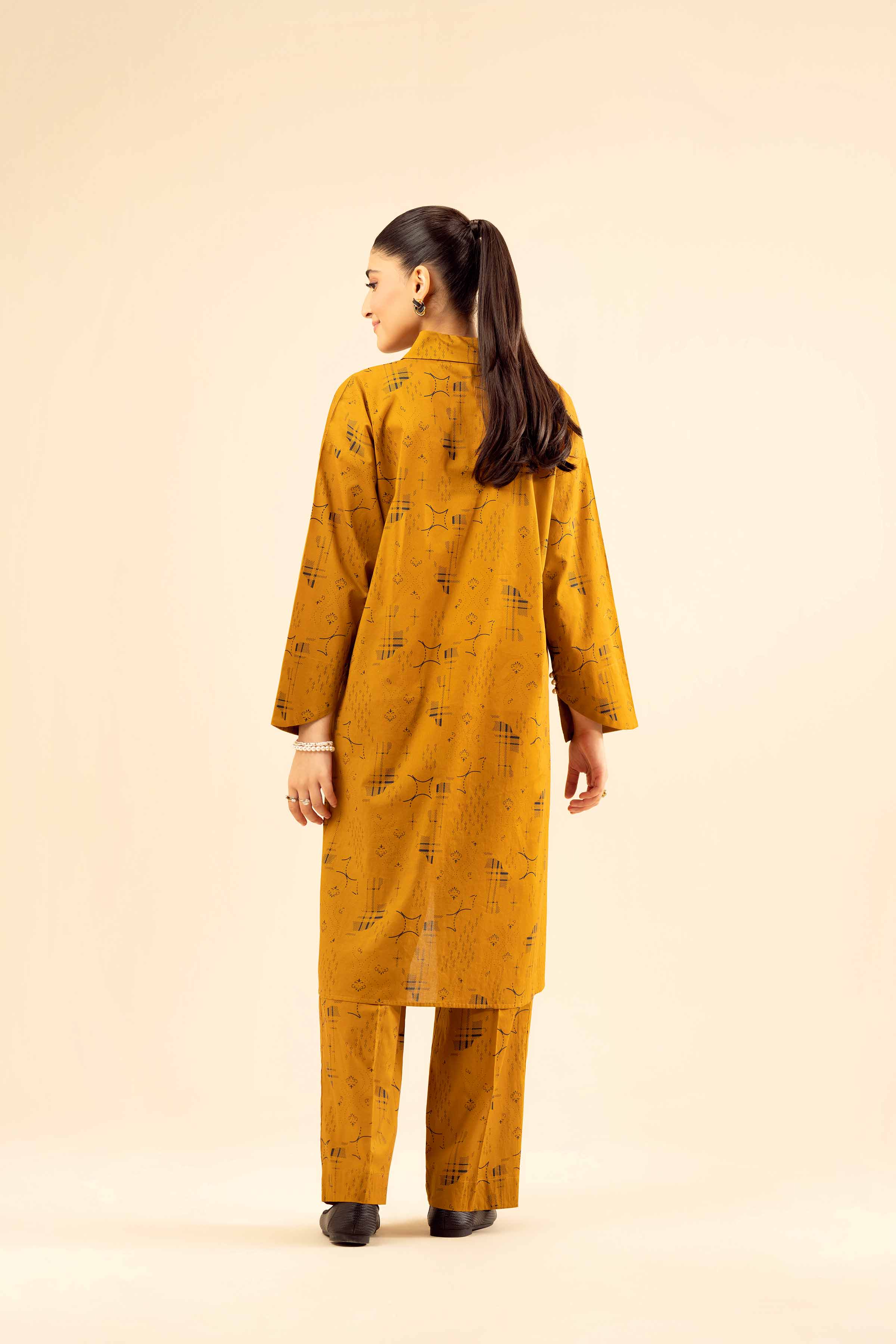 NISHATUAE - Mustard Printed Cambric 2-piece Ready to wear Dress