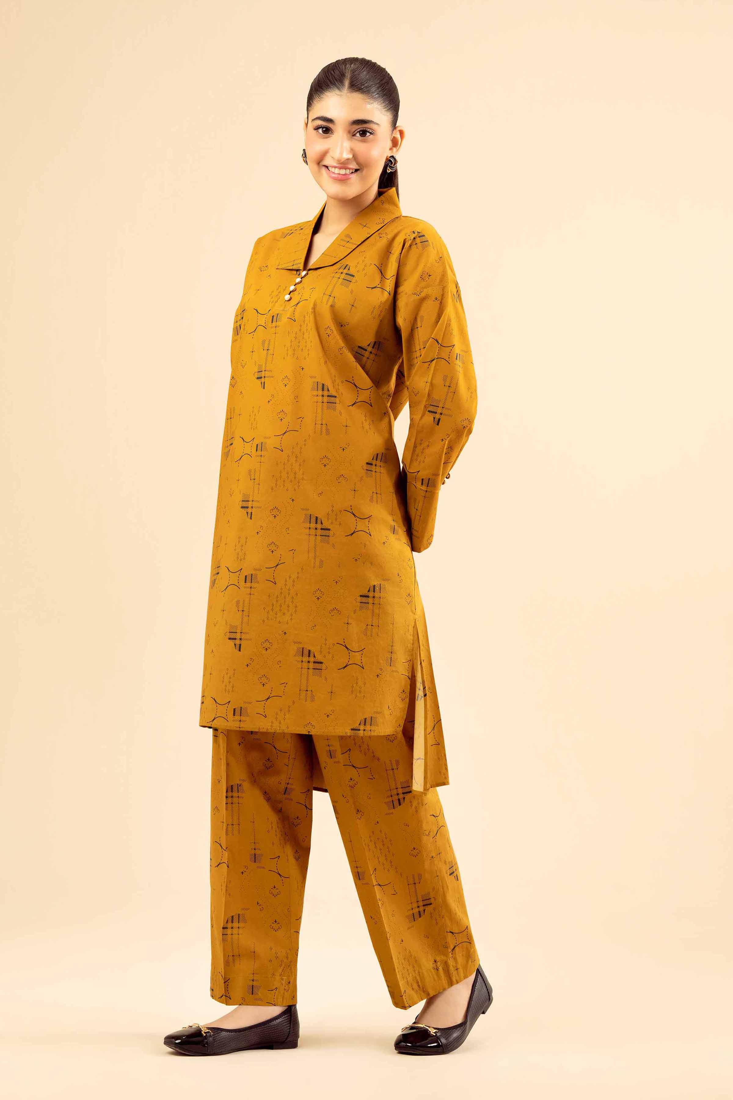 NISHATUAE - Mustard Printed Cambric 2-piece Ready to wear Dress
