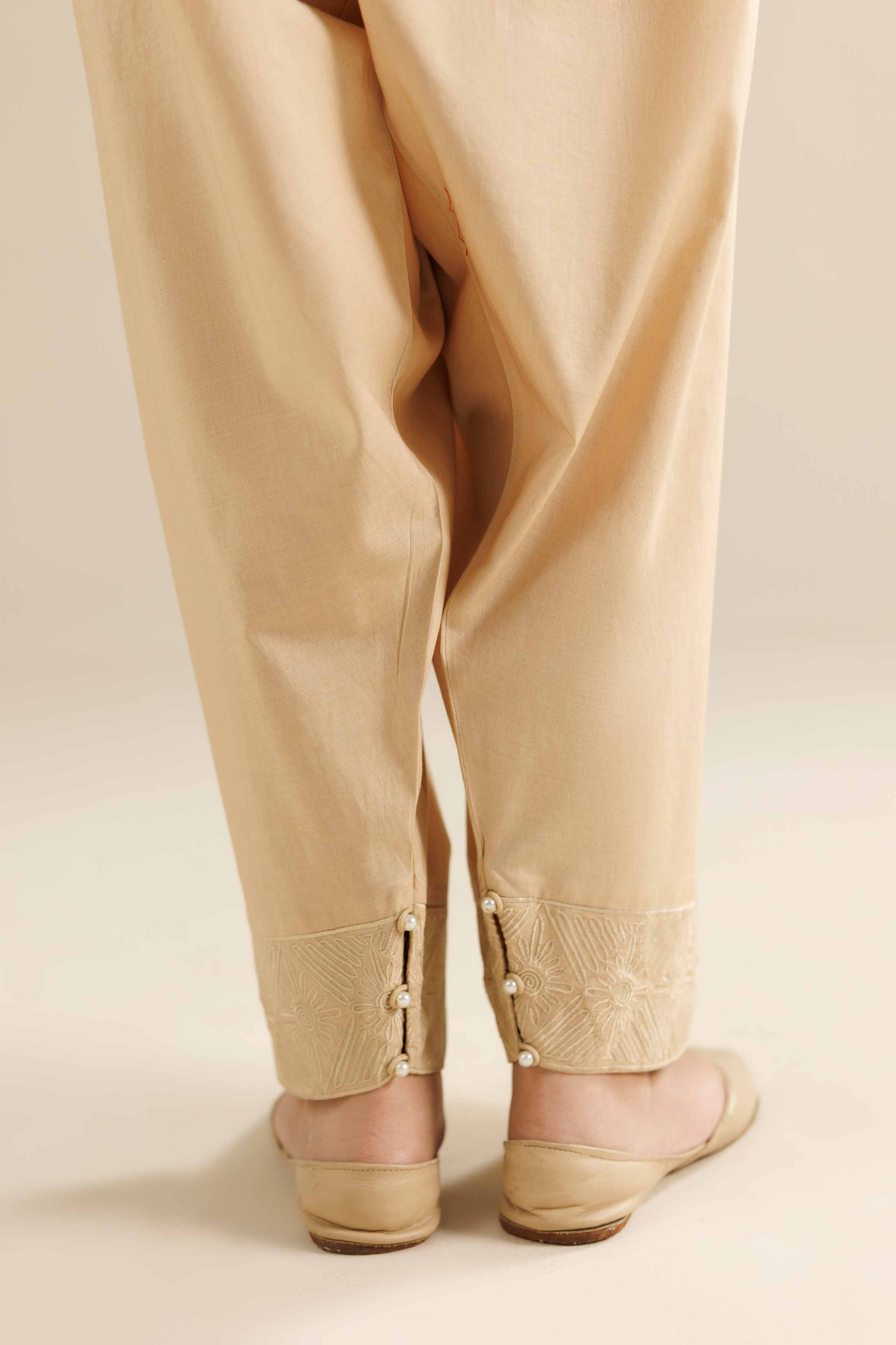 NISHATUAE - Beige Embroidered Cambric Ready to wear Shalwar