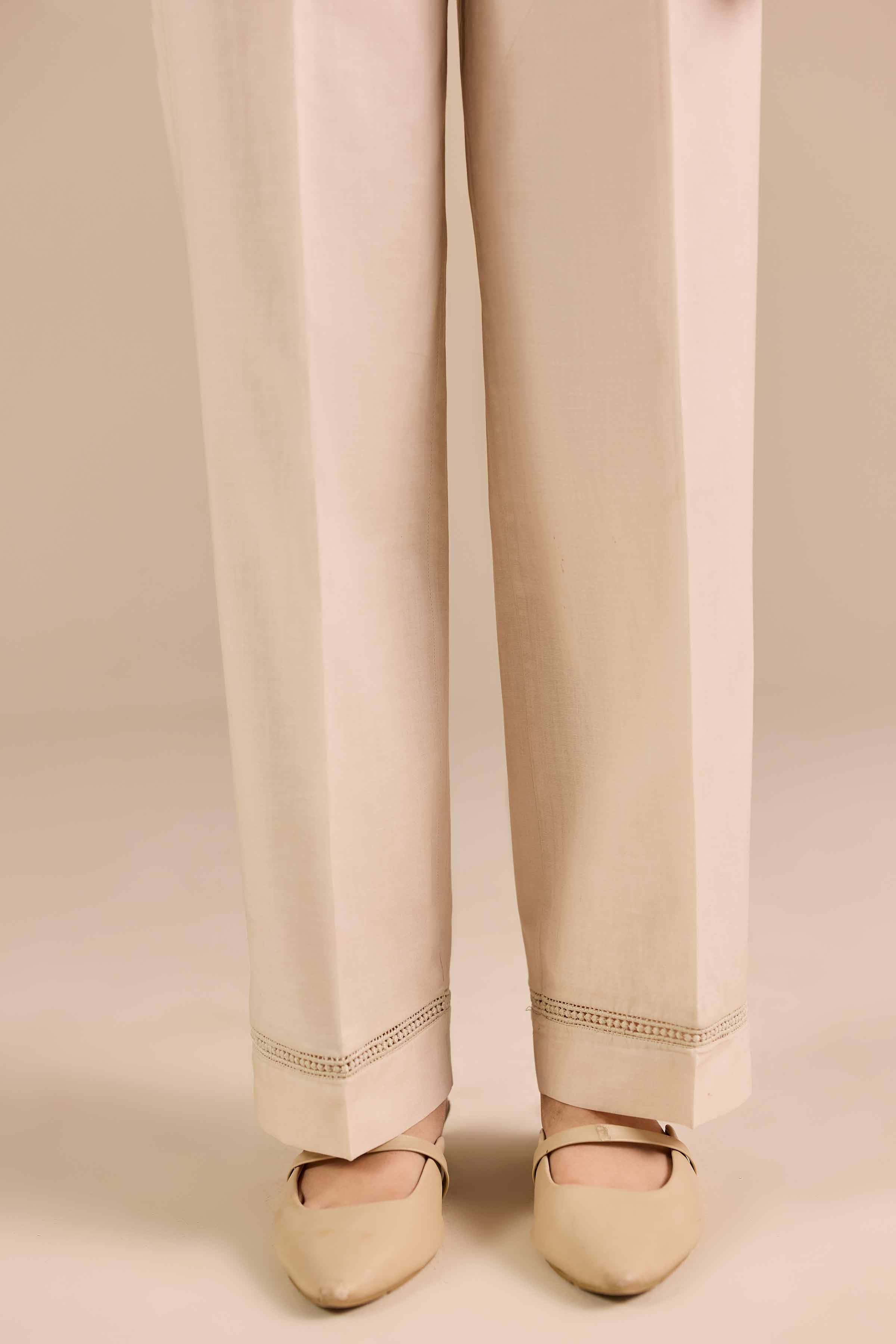 NISHATUAE - Beige Solids Cambric Ready to wear Trousers