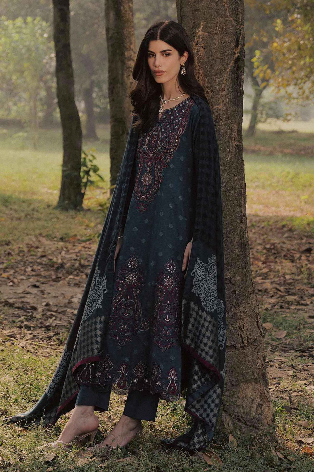 2 Piece - Printed Embroidered Suit - PW25-179