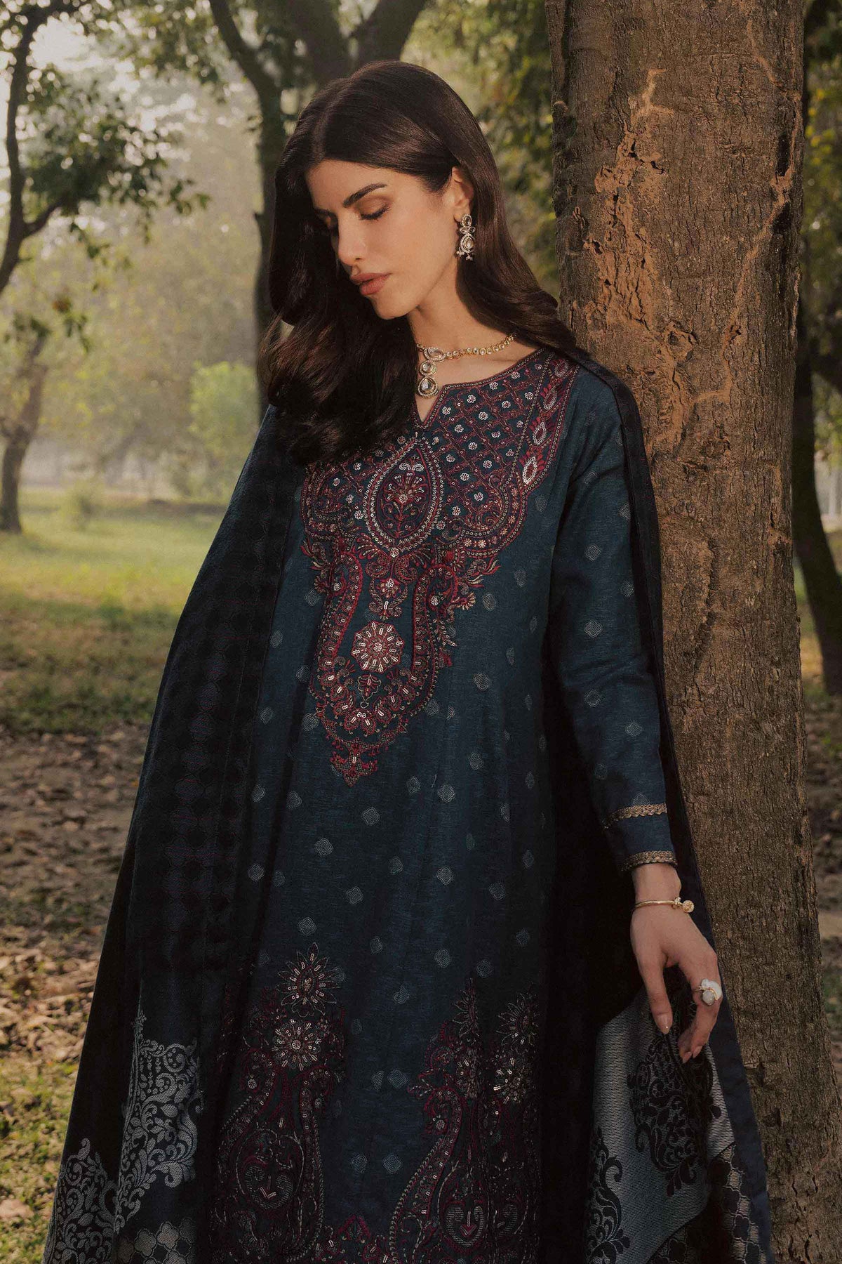 2 Piece - Printed Embroidered Suit - PW25-179