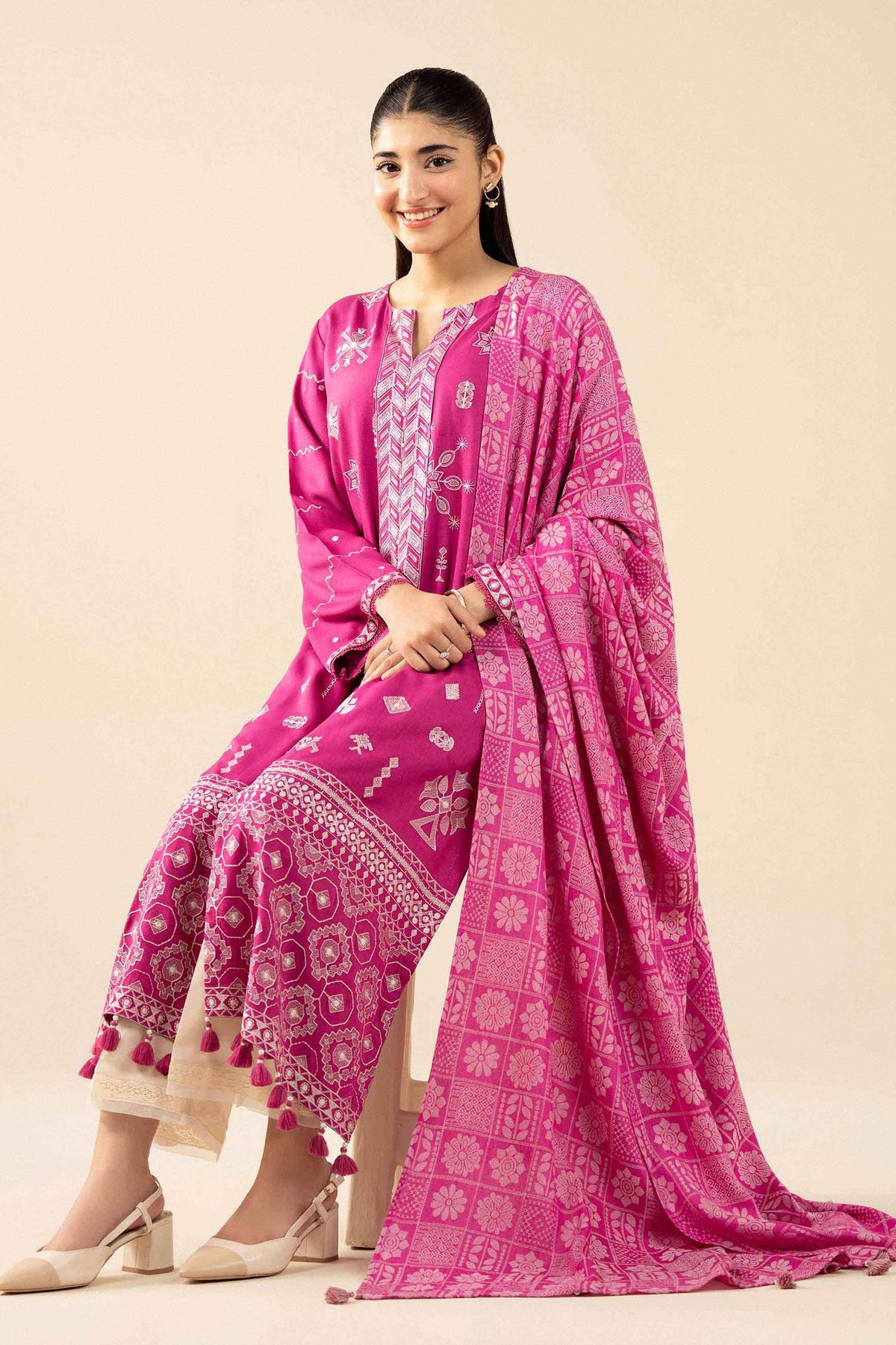 2 Piece - Printed Embroidered Suit - PW25-185